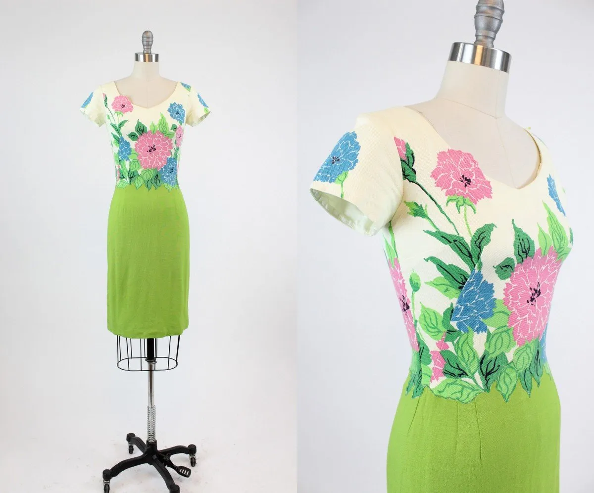 1950s Jeannette Alexander floral cotton pique dress xxs | new spring