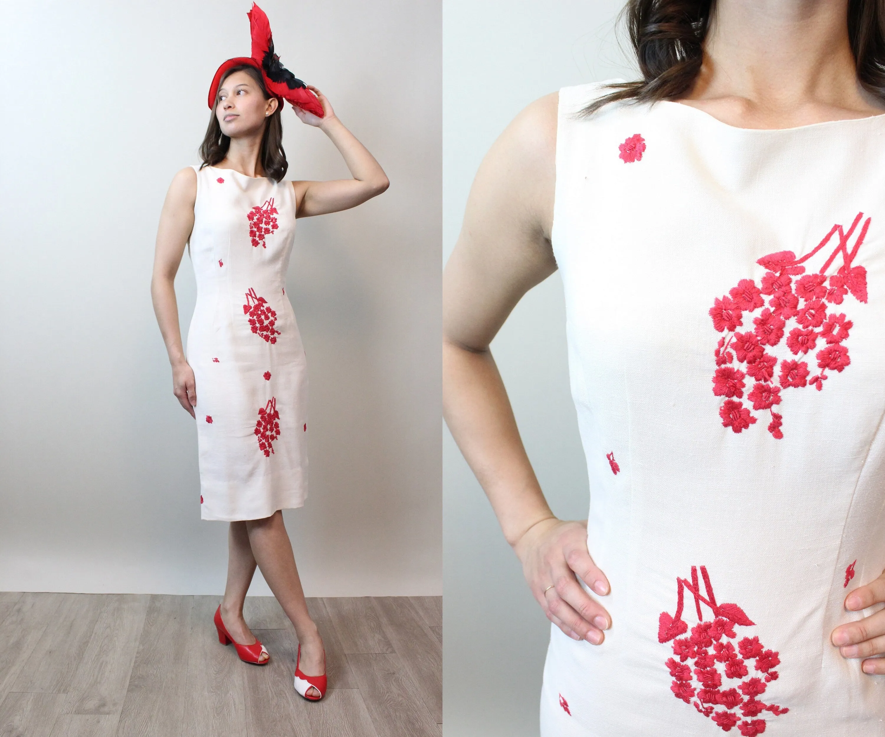 1950s LINEN embroidered wiggle dress xs | new spring