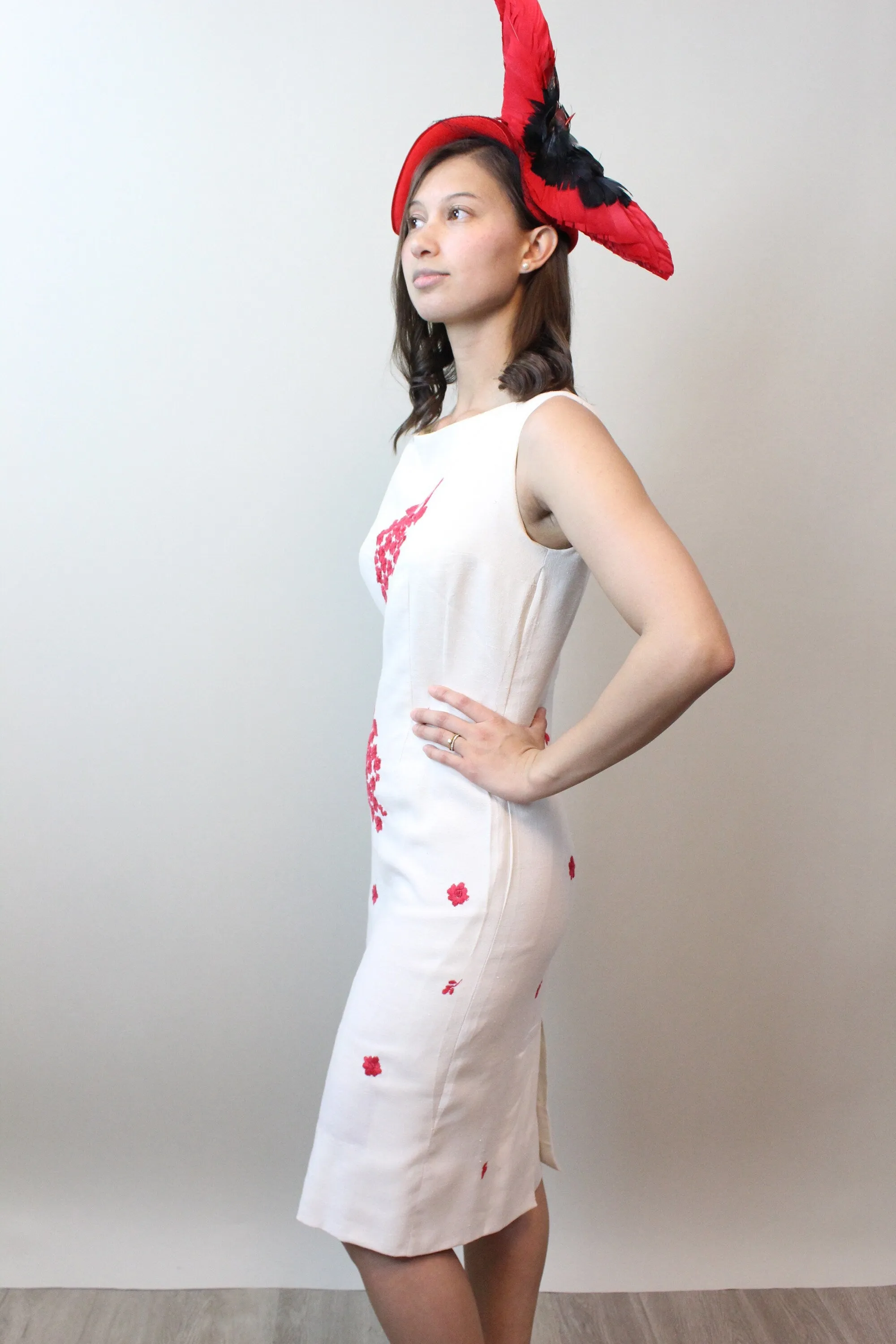 1950s LINEN embroidered wiggle dress xs | new spring