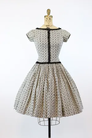 1950s lions and fleur de lys cotton dress xs | new spring