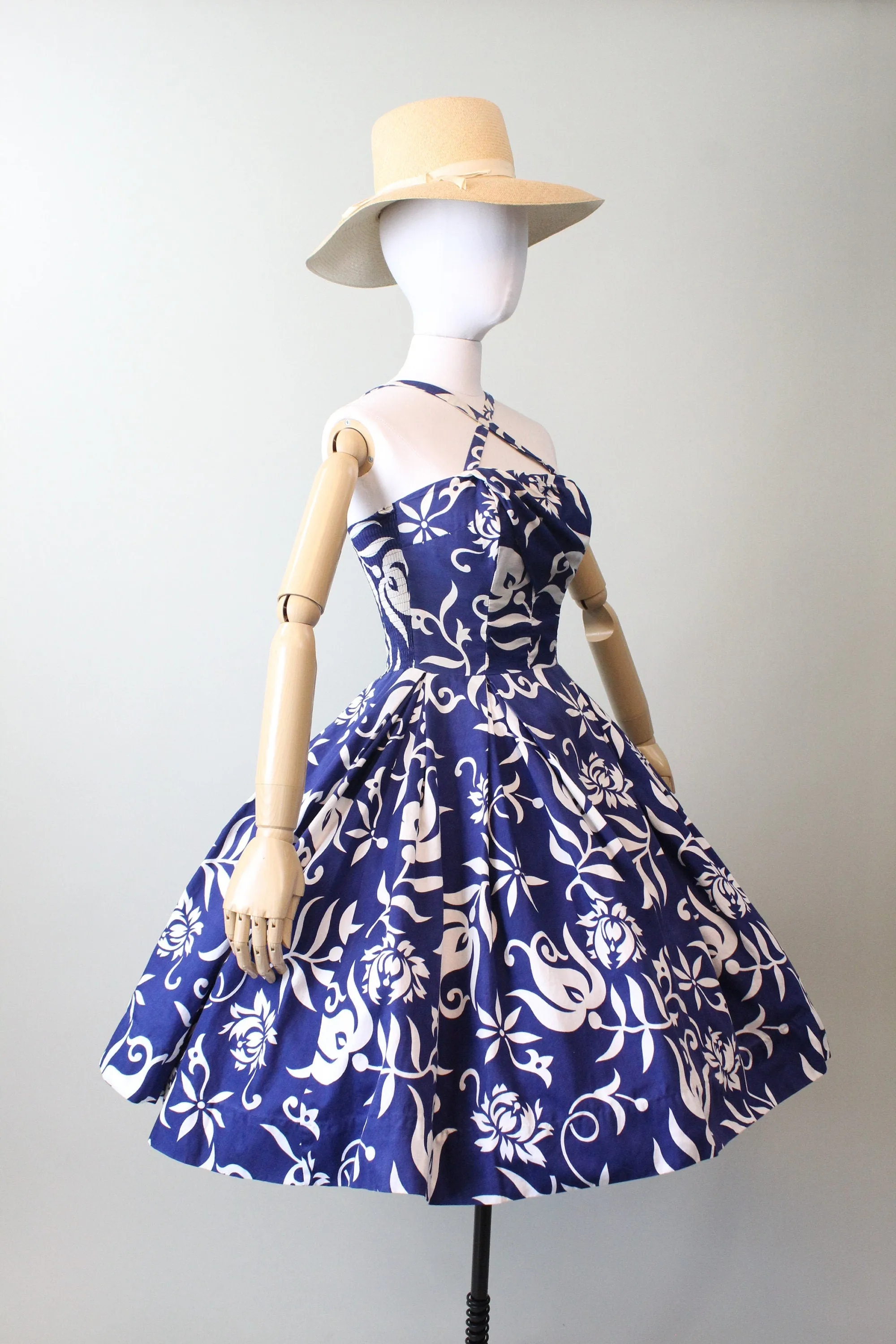 1950s PARADISE HAWAII cotton halter dress xs small | new spring