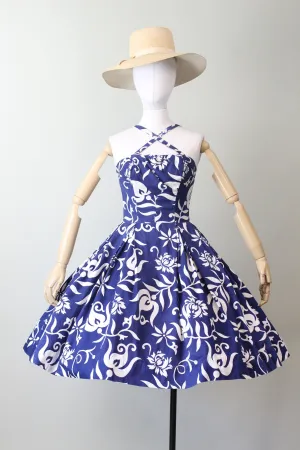 1950s PARADISE HAWAII cotton halter dress xs small | new spring