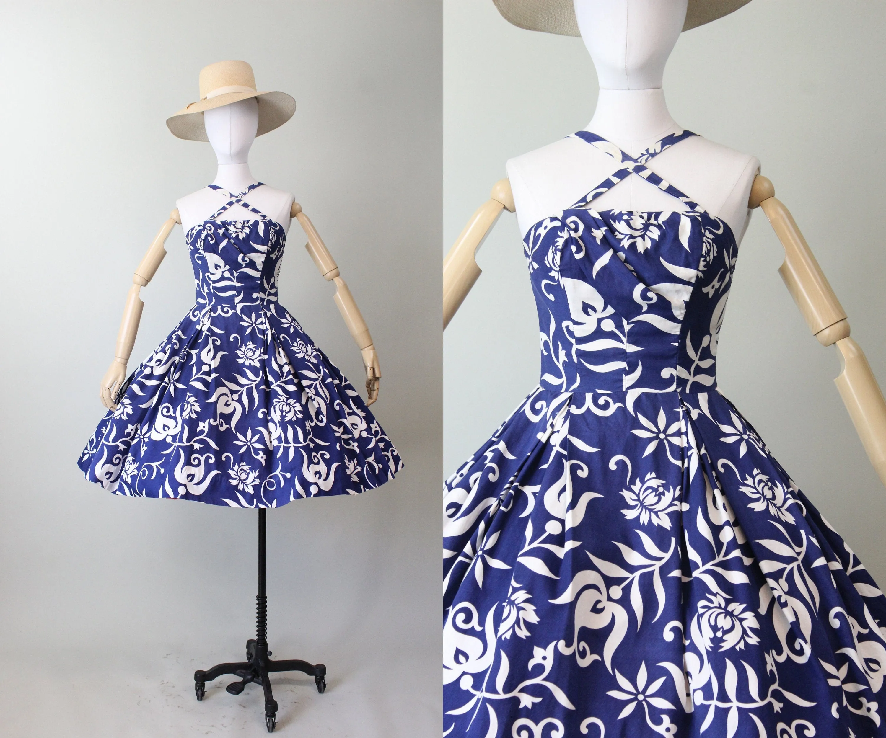 1950s PARADISE HAWAII cotton halter dress xs small | new spring