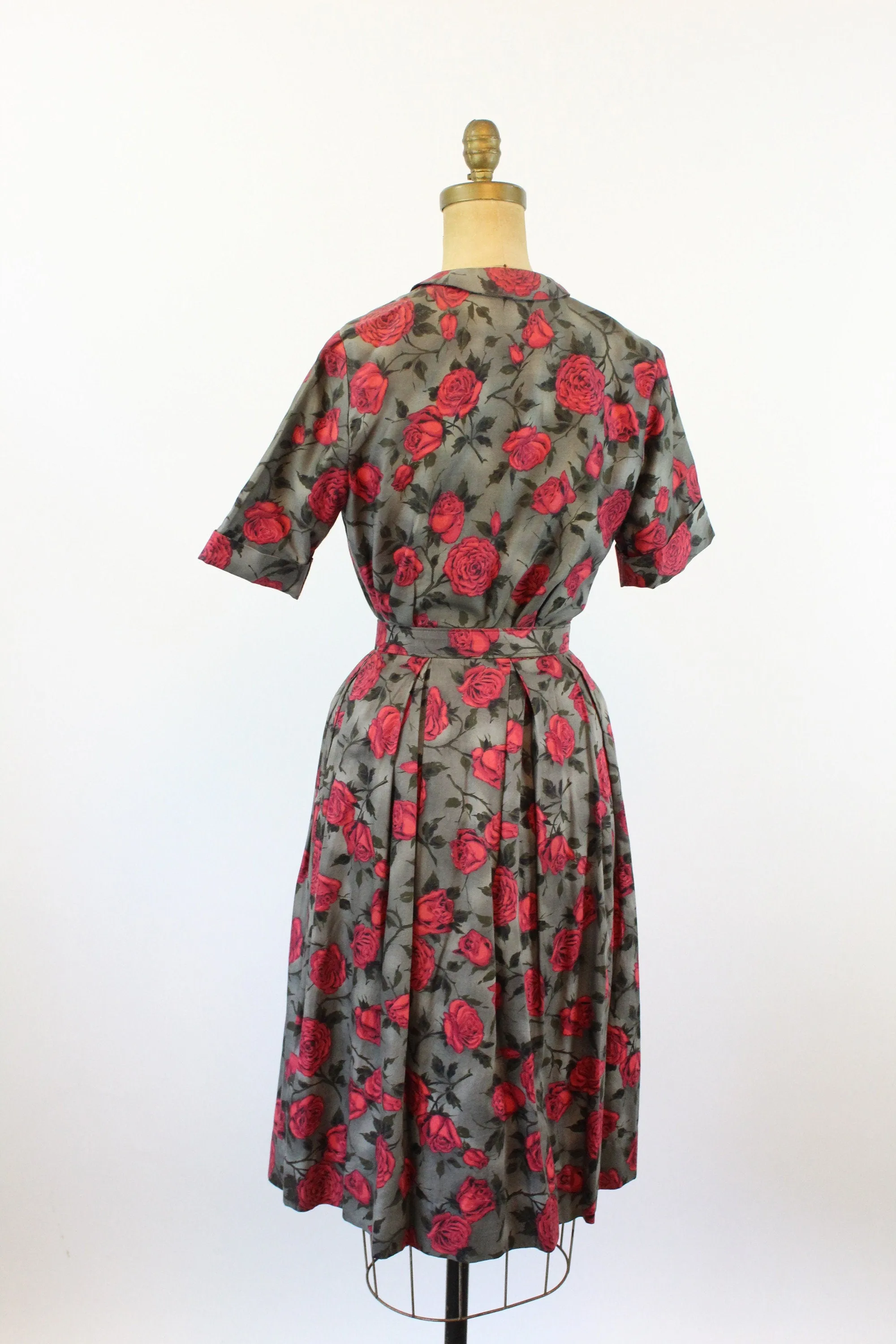 1950s rose print cotton TOP SKIRT BELT xs | new spring