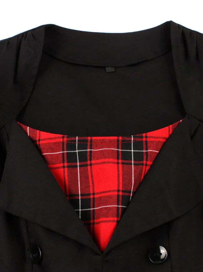 1950s Style Retro Vintage Rockabilly Dress with Plaid Patchwork
