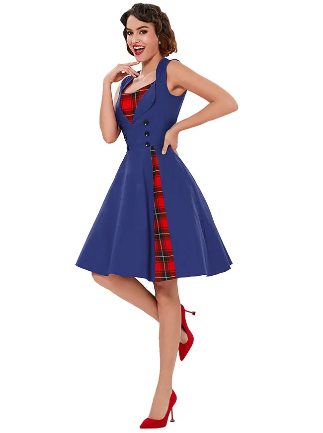 1950s Style Retro Vintage Rockabilly Dress with Plaid Patchwork