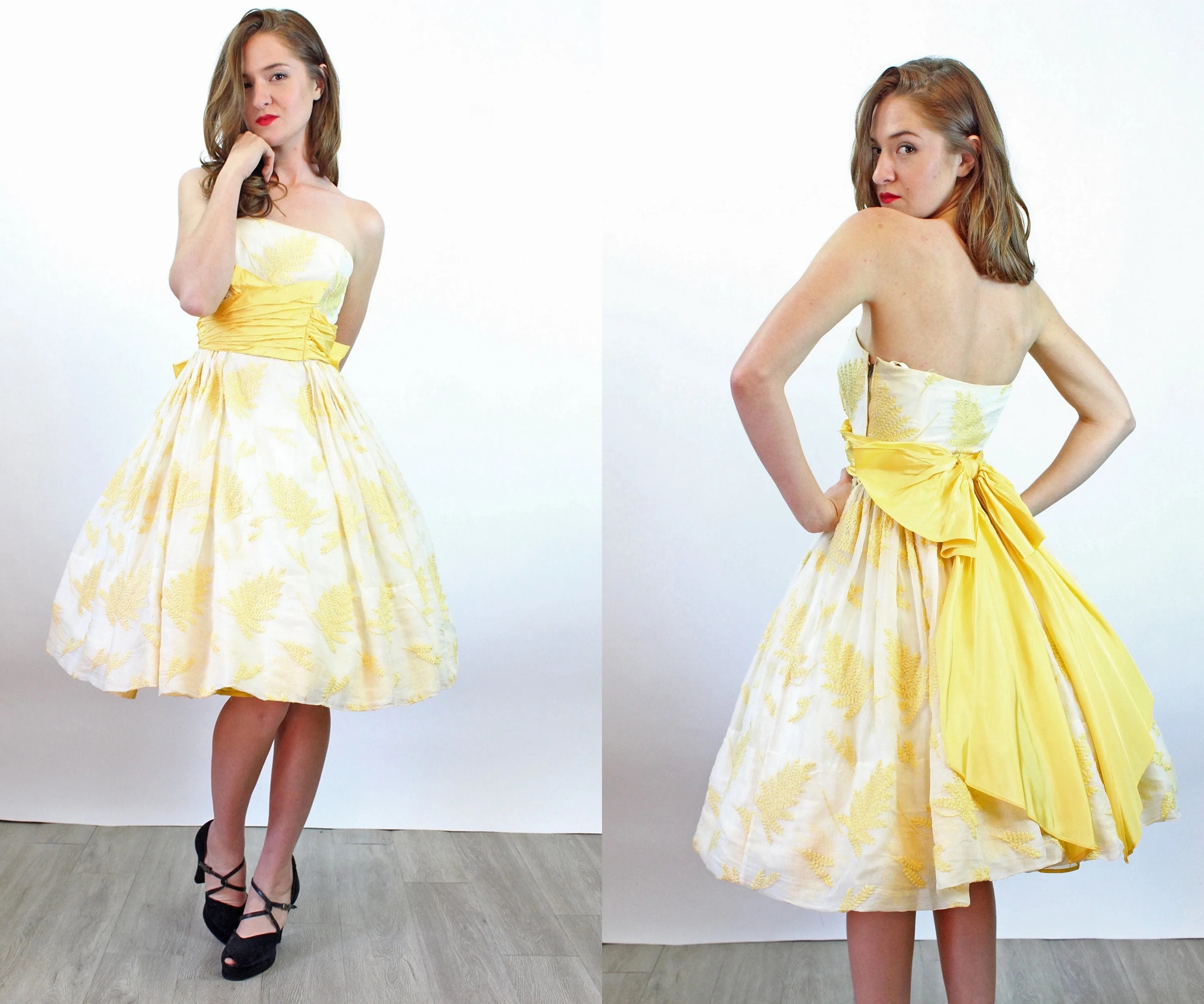 1950s WILL STEINMAN embroidered strapless dress xxs  | new spring