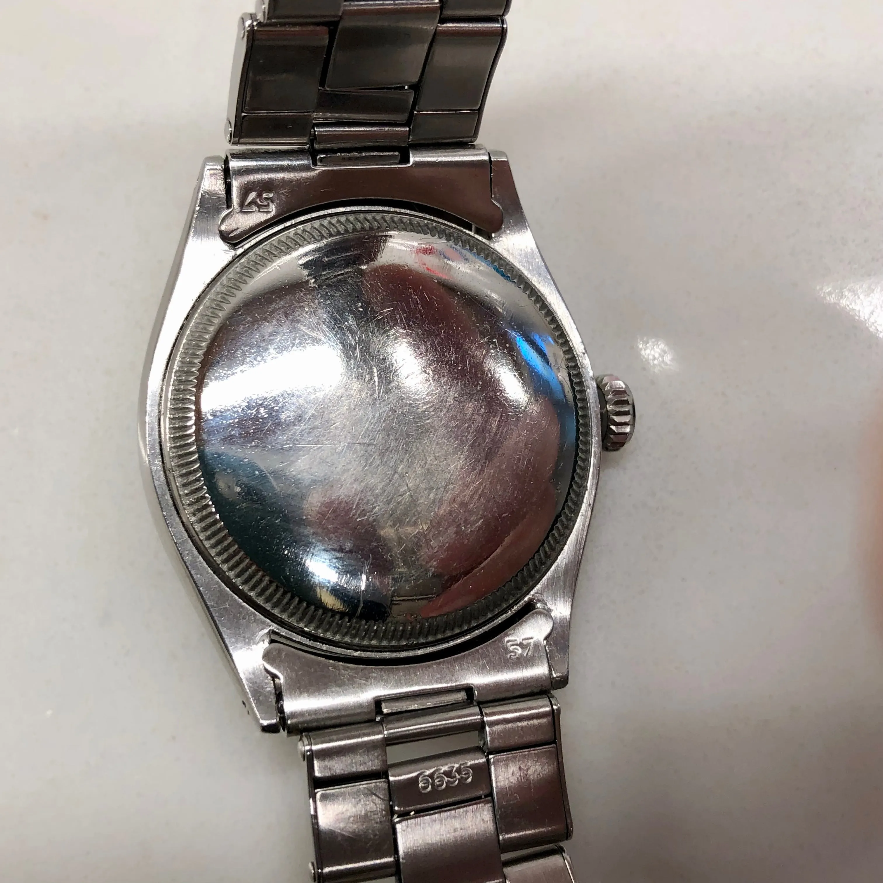 1953 Rolex Oyster Perpetual 6103 Stainless Steel Red OCC Chevron Dial Chronometer Automatic Wristwatch
