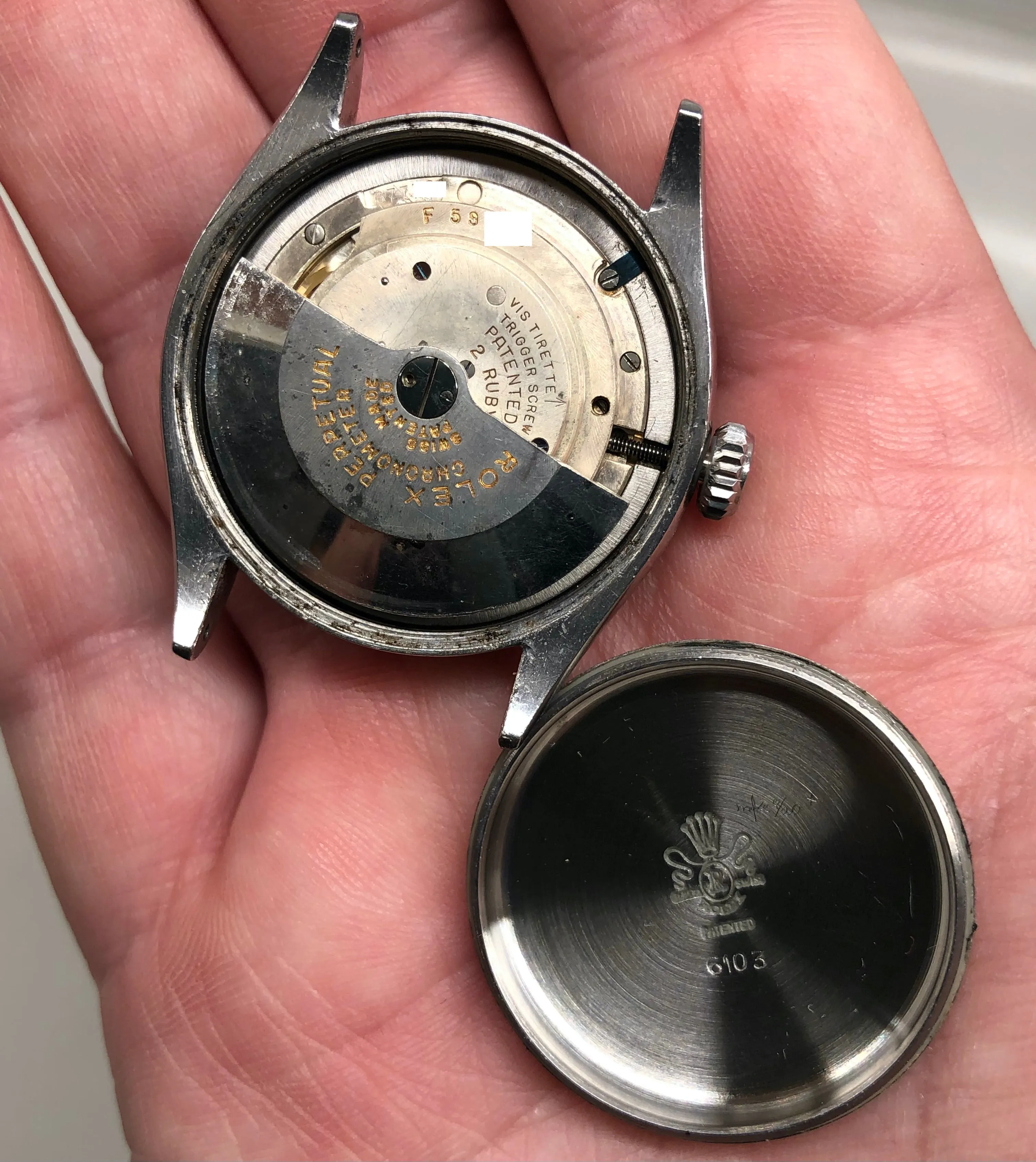 1953 Rolex Oyster Perpetual 6103 Stainless Steel Red OCC Chevron Dial Chronometer Automatic Wristwatch