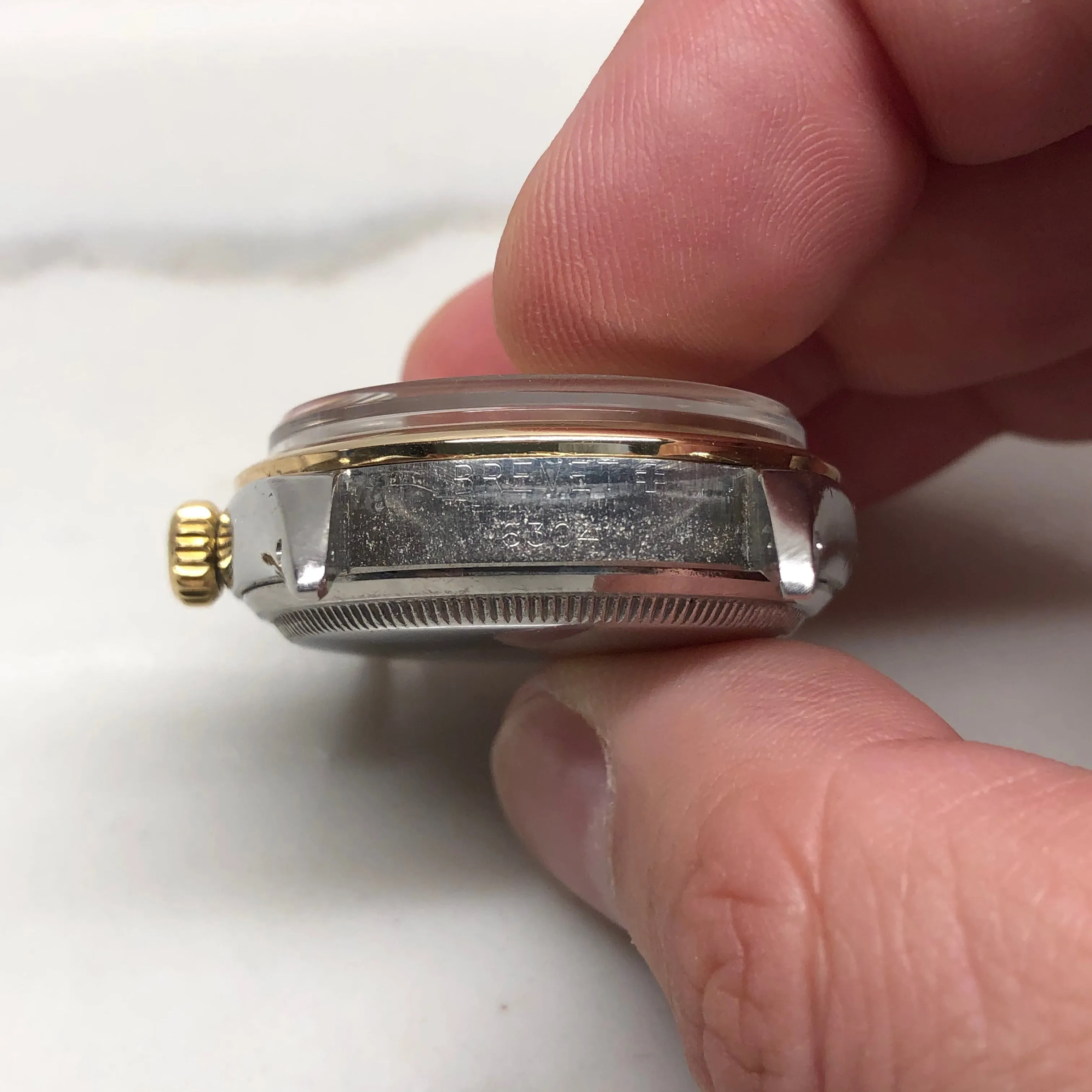 1953 Rolex Red Datejust 6304 Roulette Date Wheel Two Tone Steel Automatic Wristwatch
