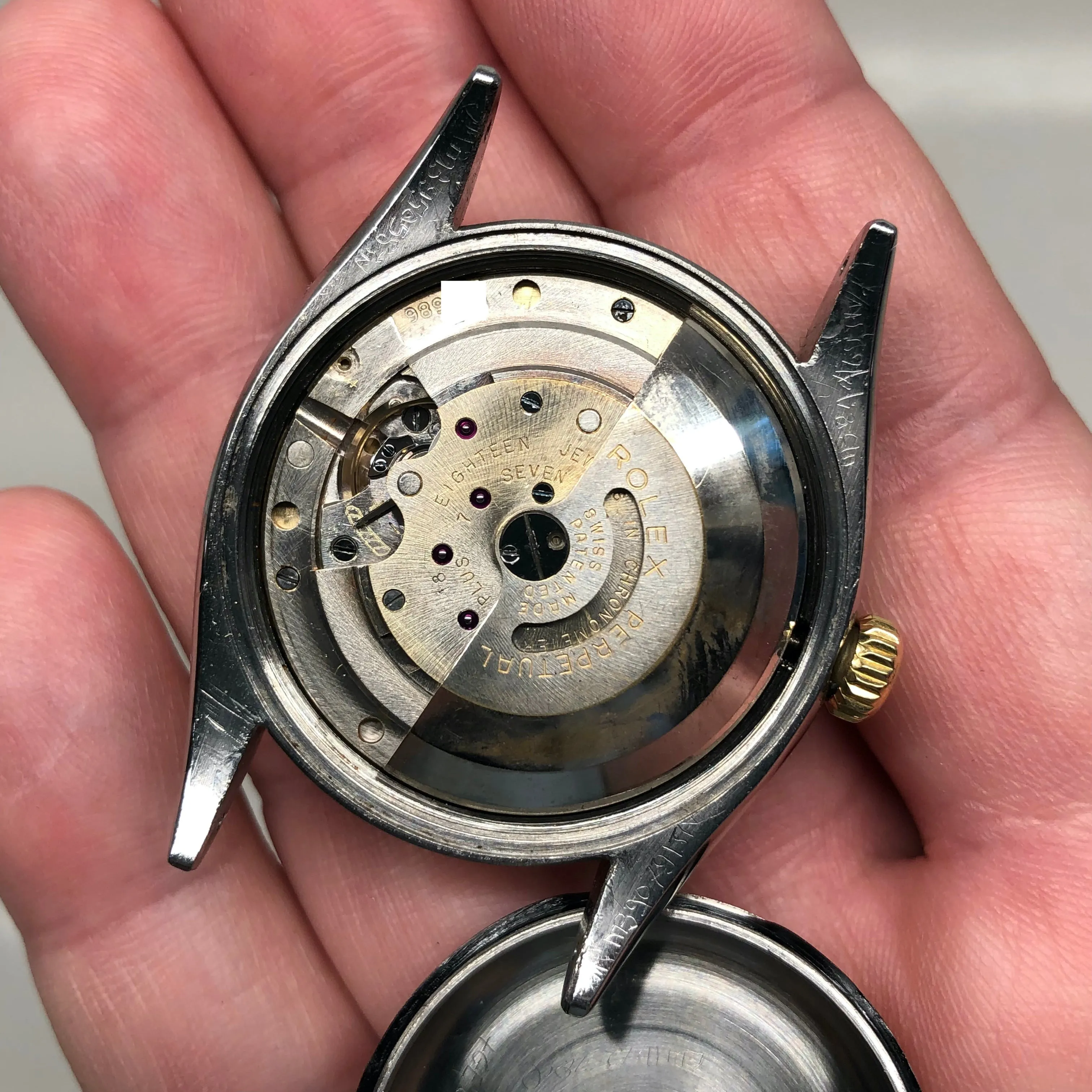 1953 Rolex Red Datejust 6304 Roulette Date Wheel Two Tone Steel Automatic Wristwatch