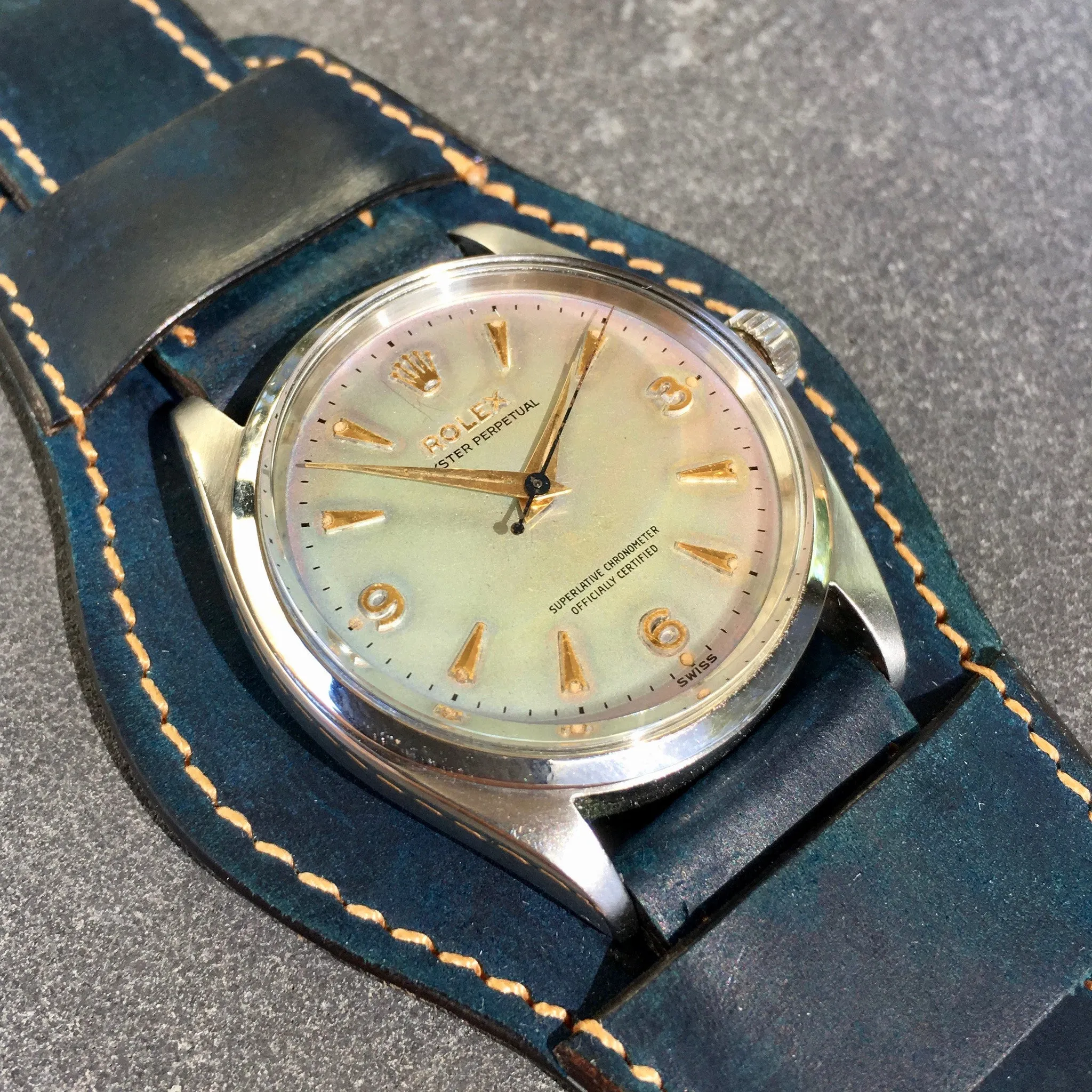 1960 Rolex Oyster Perpetual 1002 RARE Iridescent Stainless Steel Wristwatch