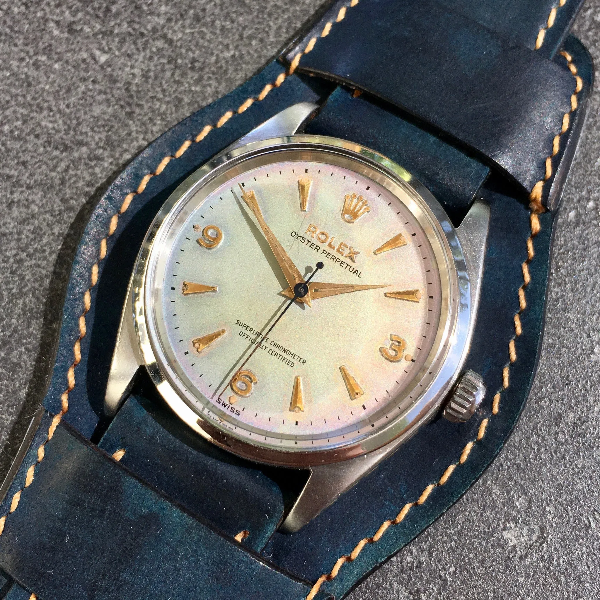 1960 Rolex Oyster Perpetual 1002 RARE Iridescent Stainless Steel Wristwatch