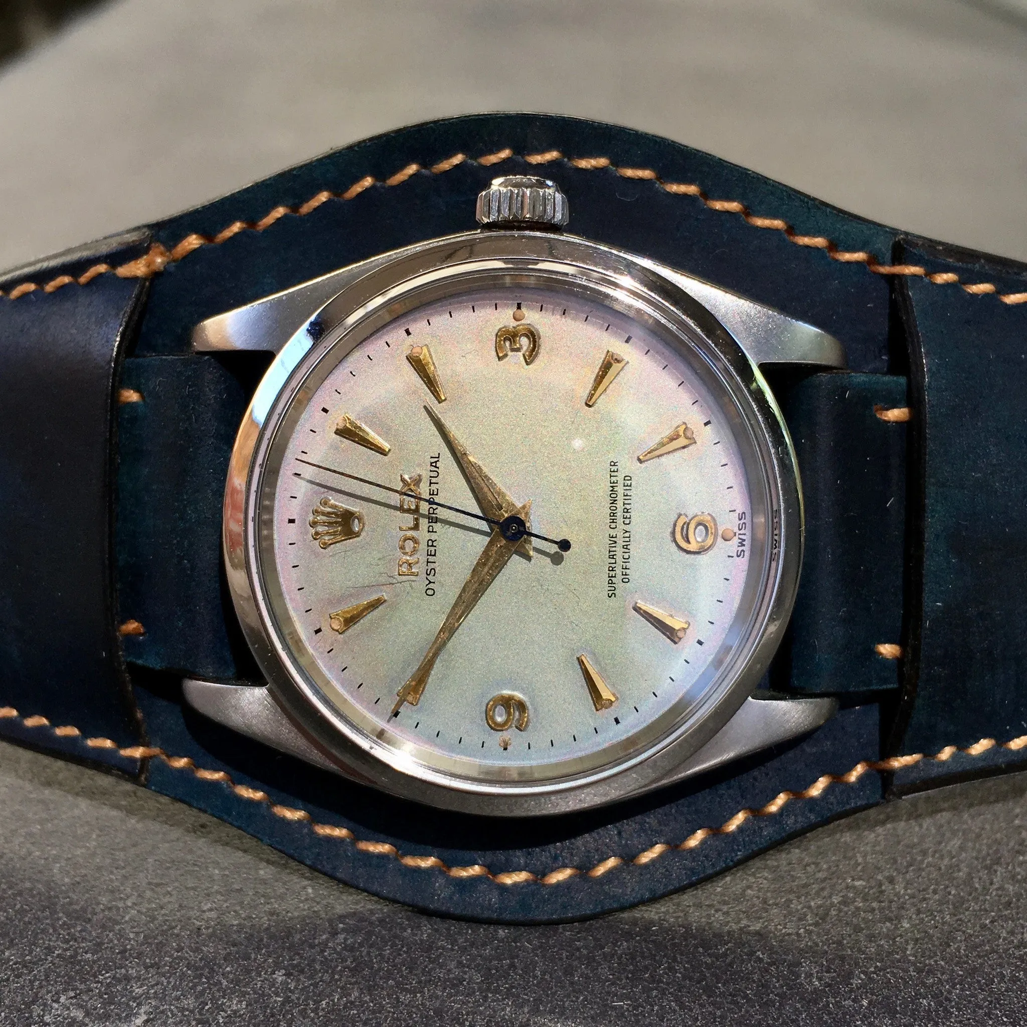 1960 Rolex Oyster Perpetual 1002 RARE Iridescent Stainless Steel Wristwatch