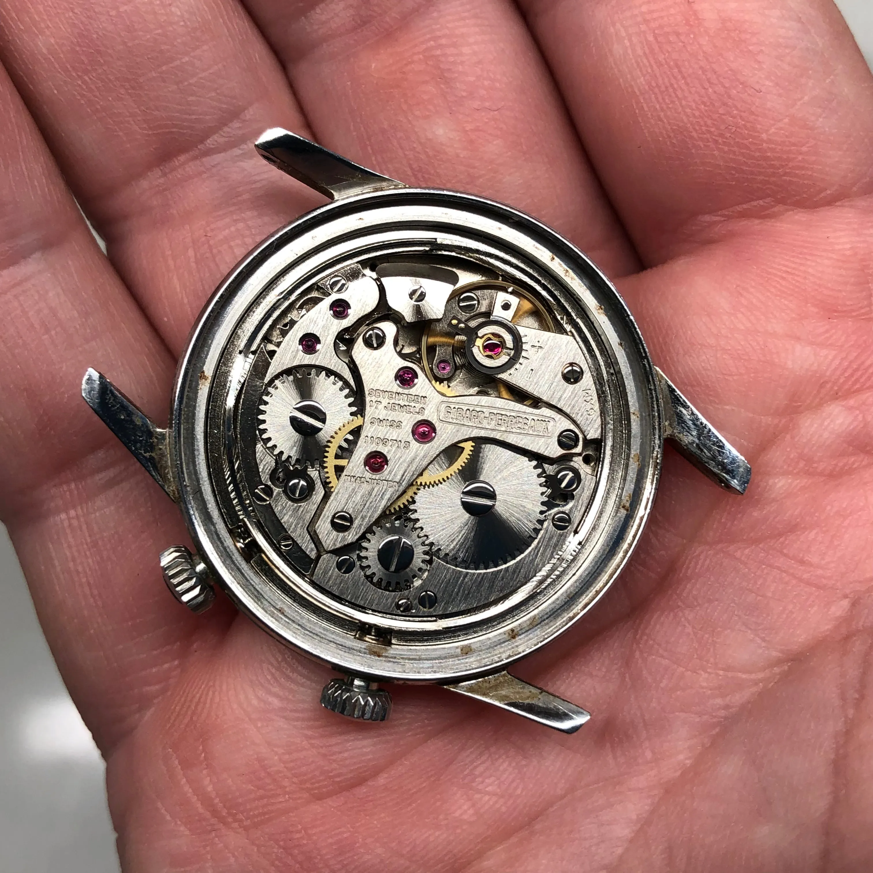 1960s Girard Perregaux Alarm 7742Y Stainless Steel Wristwatch