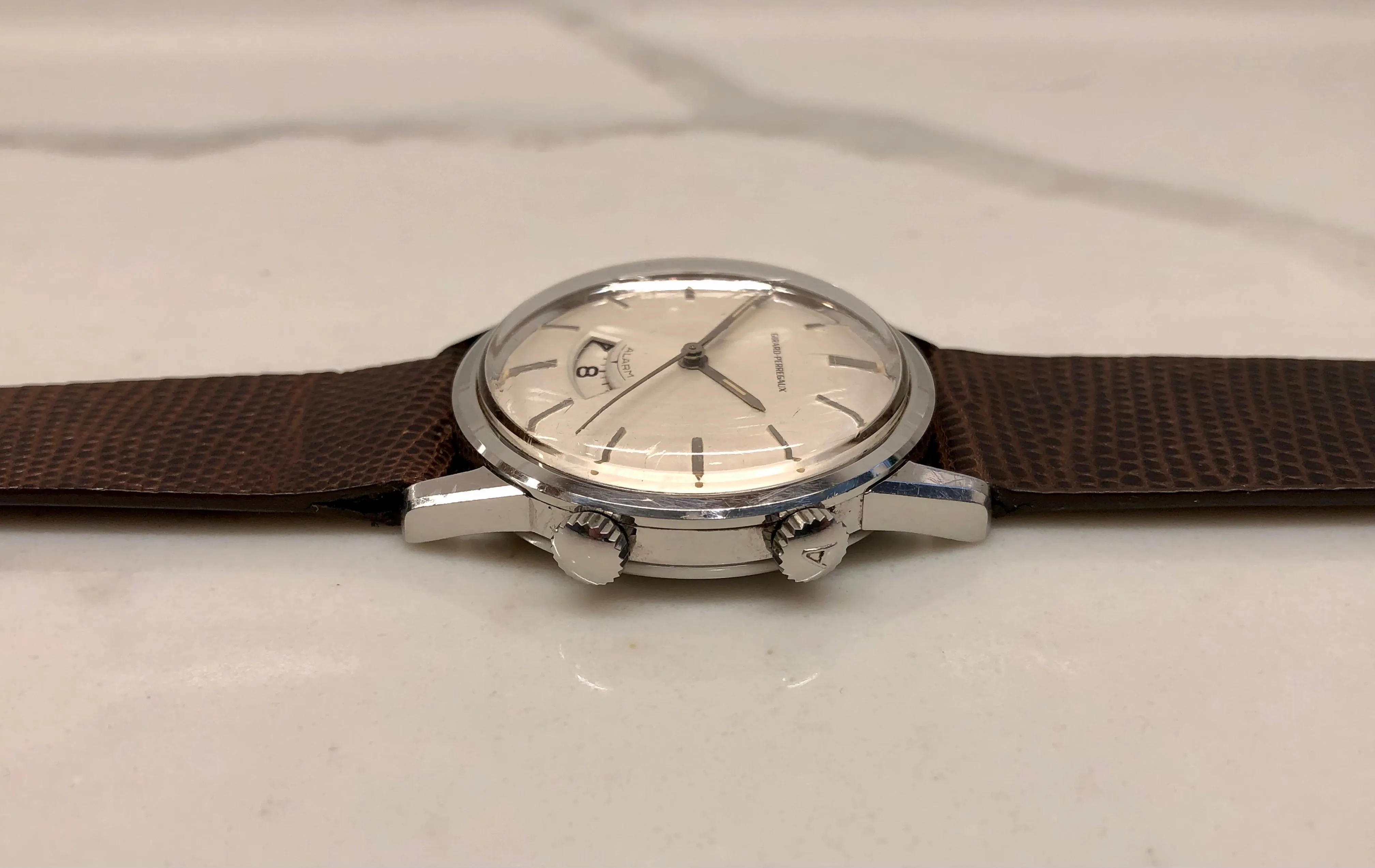 1960s Girard Perregaux Alarm 7742Y Stainless Steel Wristwatch