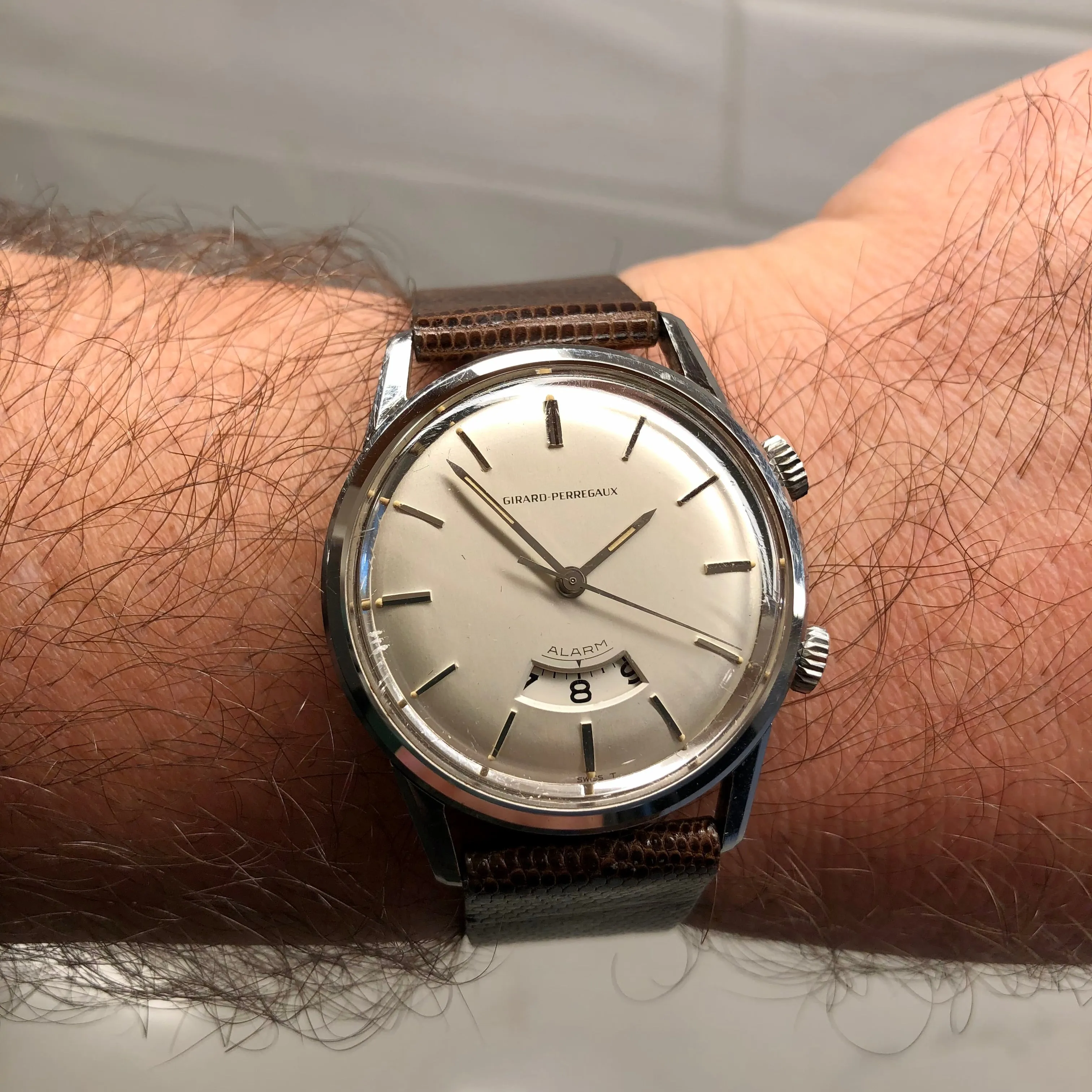 1960s Girard Perregaux Alarm 7742Y Stainless Steel Wristwatch