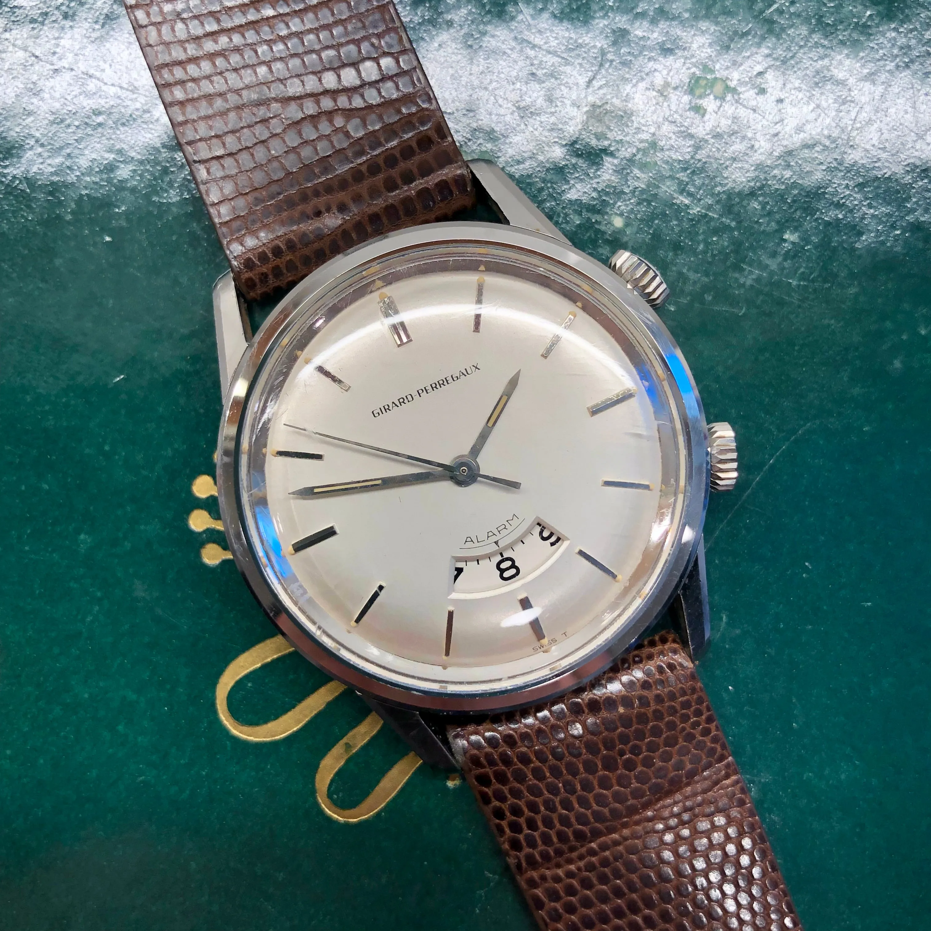 1960s Girard Perregaux Alarm 7742Y Stainless Steel Wristwatch