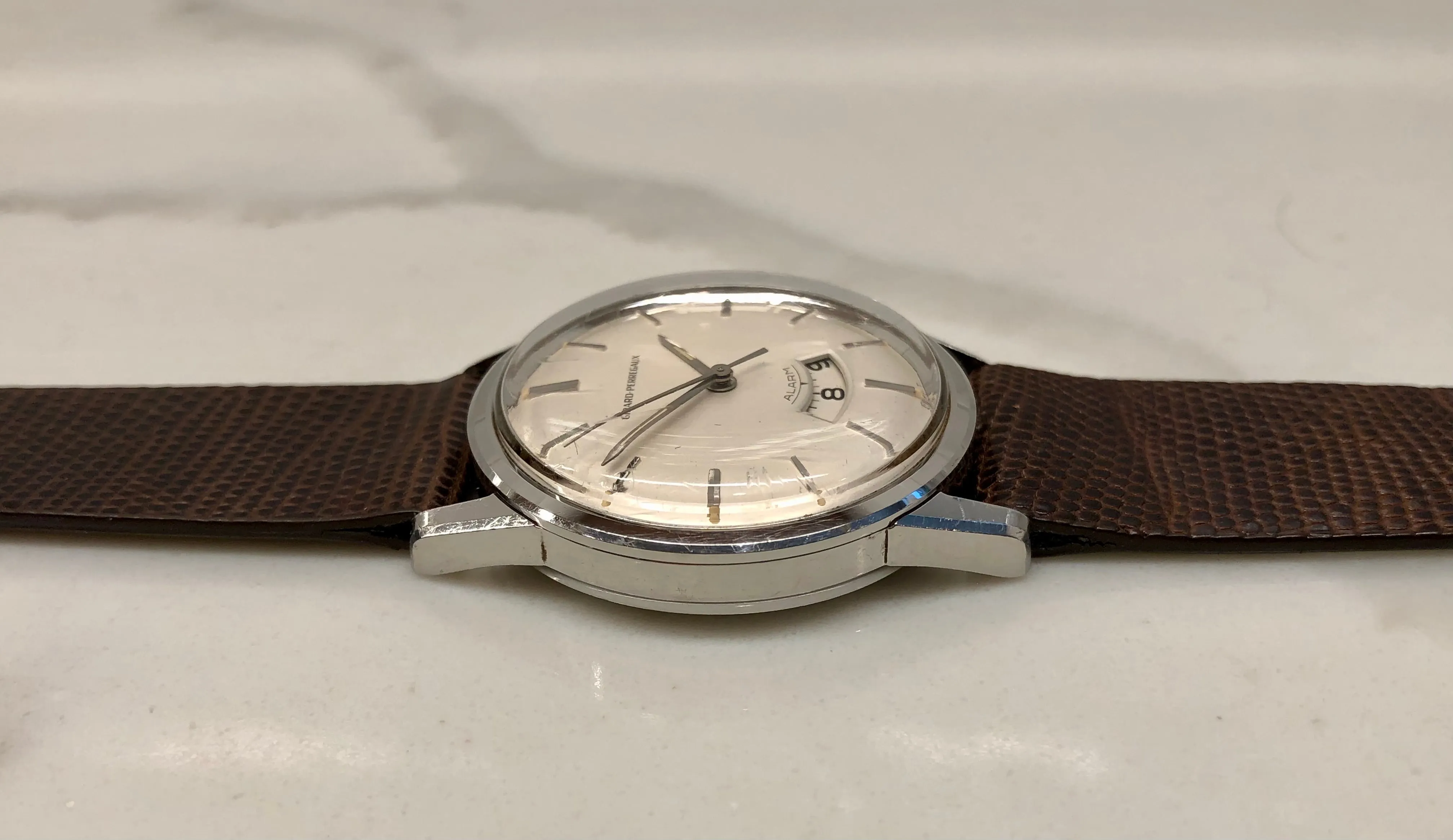 1960s Girard Perregaux Alarm 7742Y Stainless Steel Wristwatch