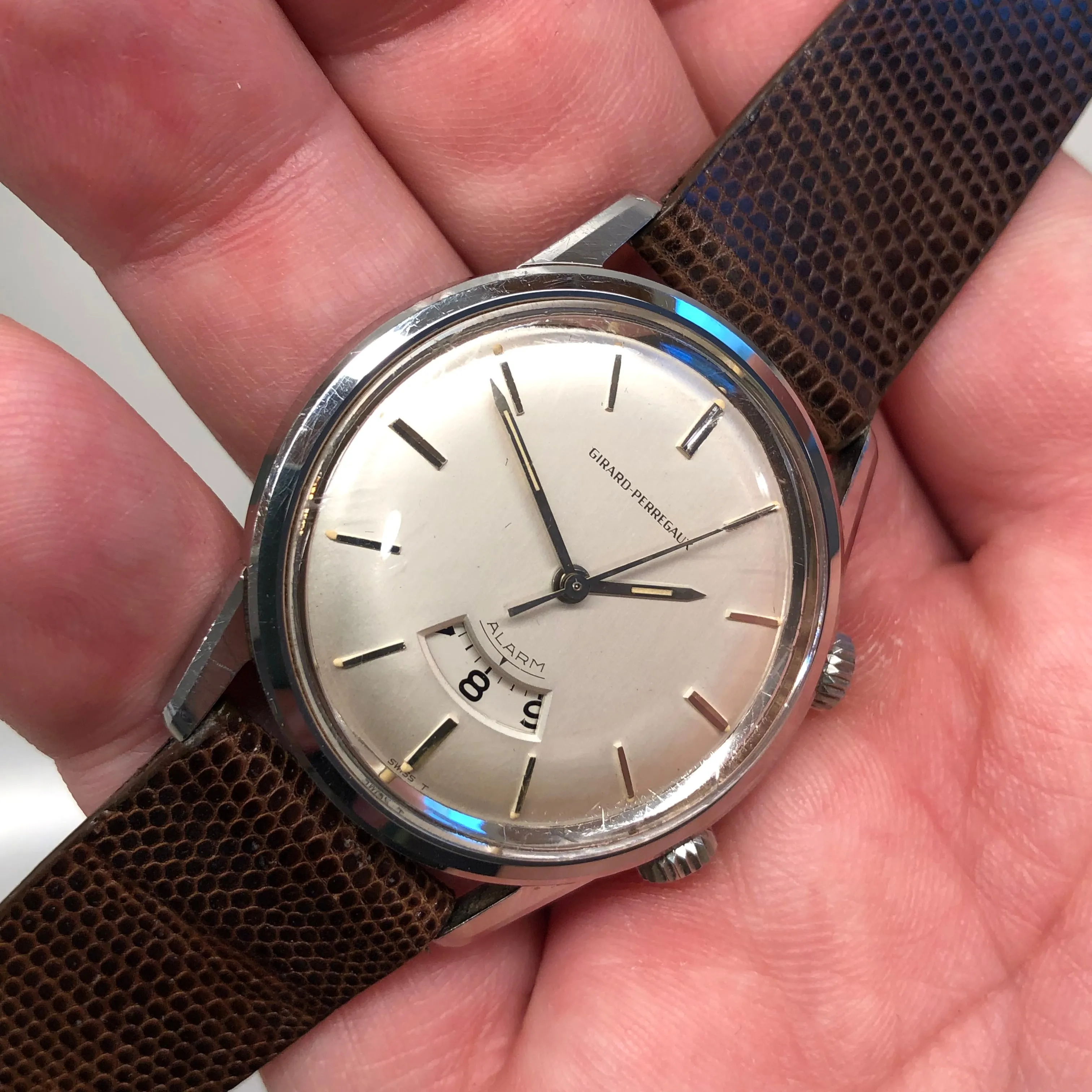 1960s Girard Perregaux Alarm 7742Y Stainless Steel Wristwatch