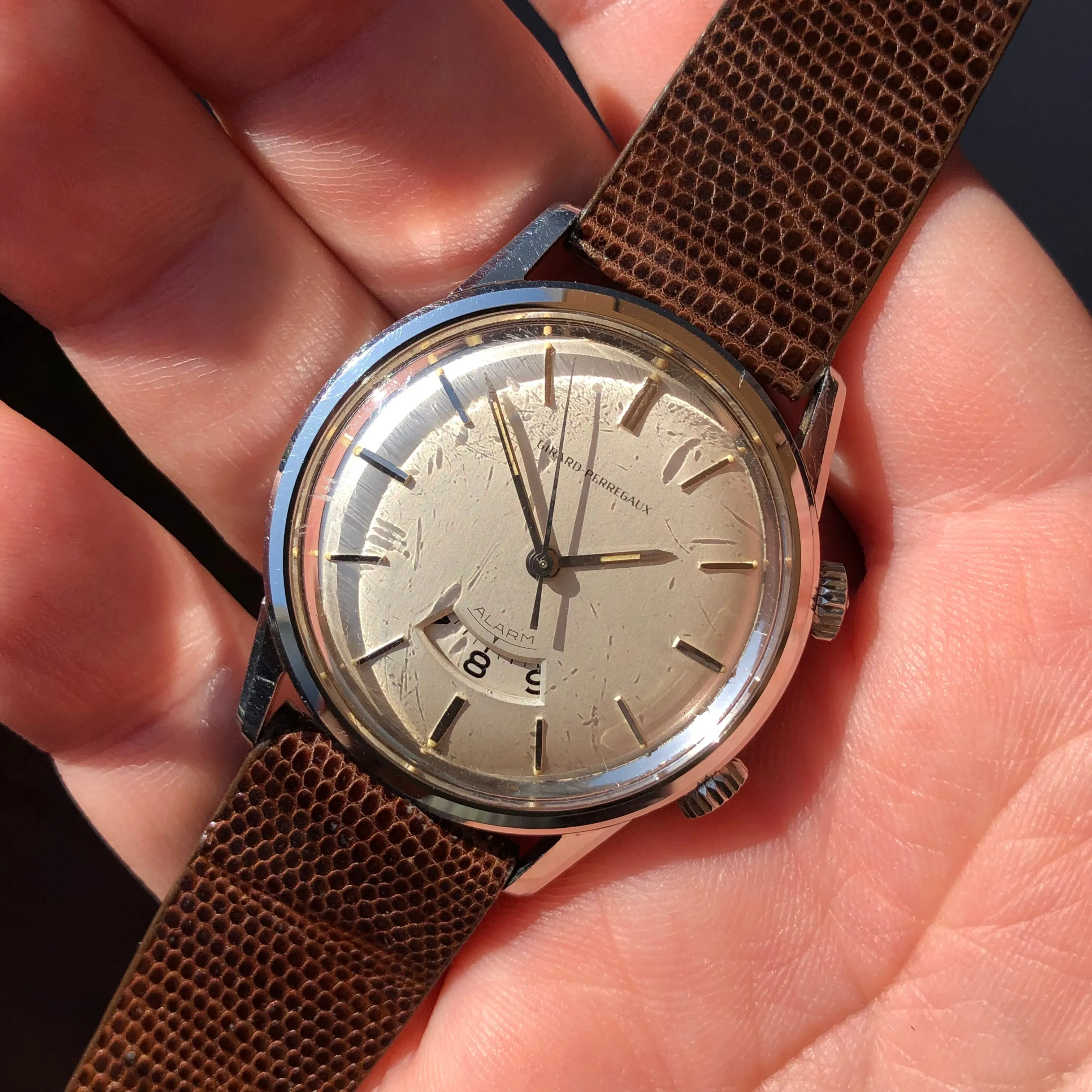 1960s Girard Perregaux Alarm 7742Y Stainless Steel Wristwatch