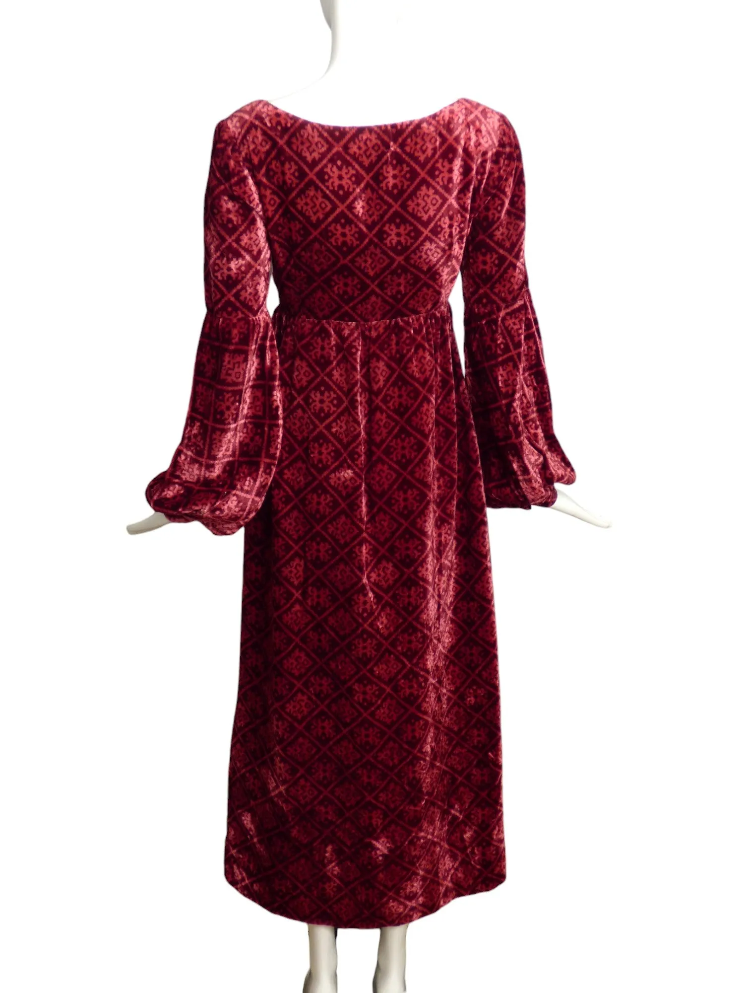 1960s Red Velvet Hostess Maxi Dress, Size 8