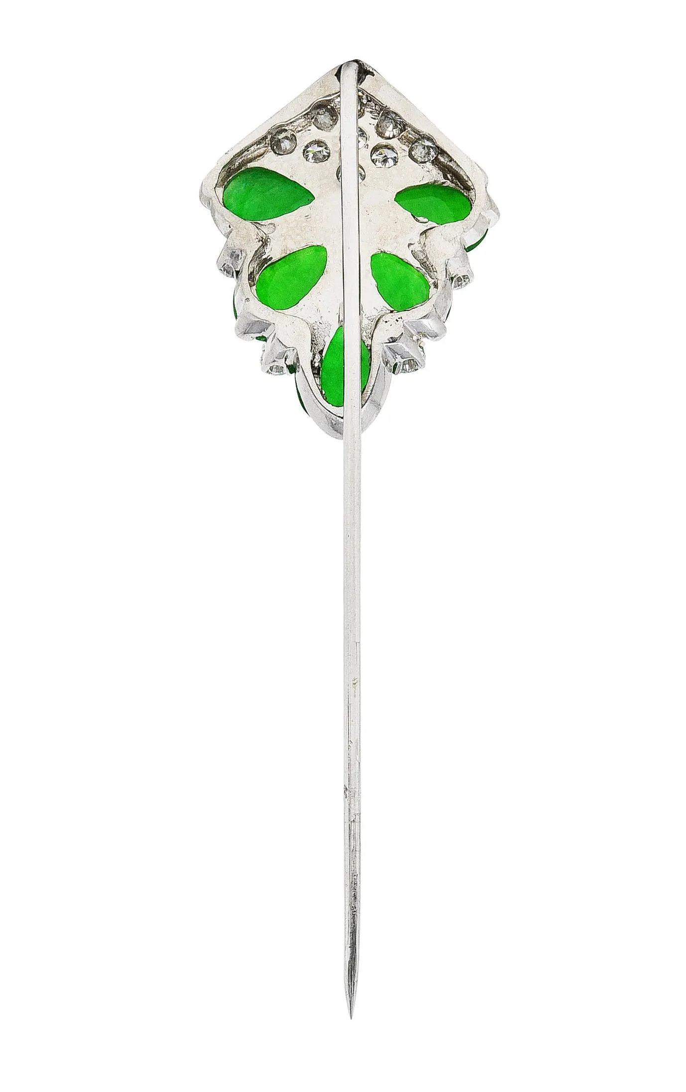 1960's Vintage Jade Diamond Platinum Cluster Stickpin