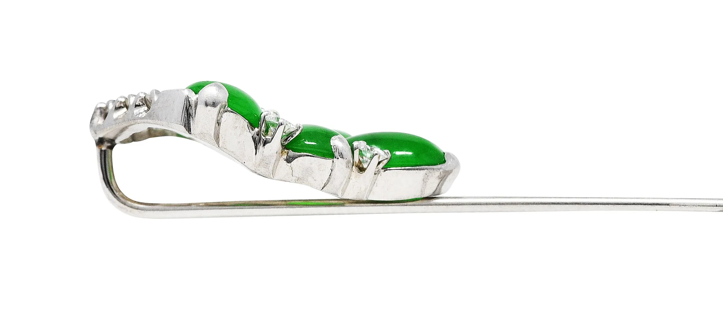 1960's Vintage Jade Diamond Platinum Cluster Stickpin