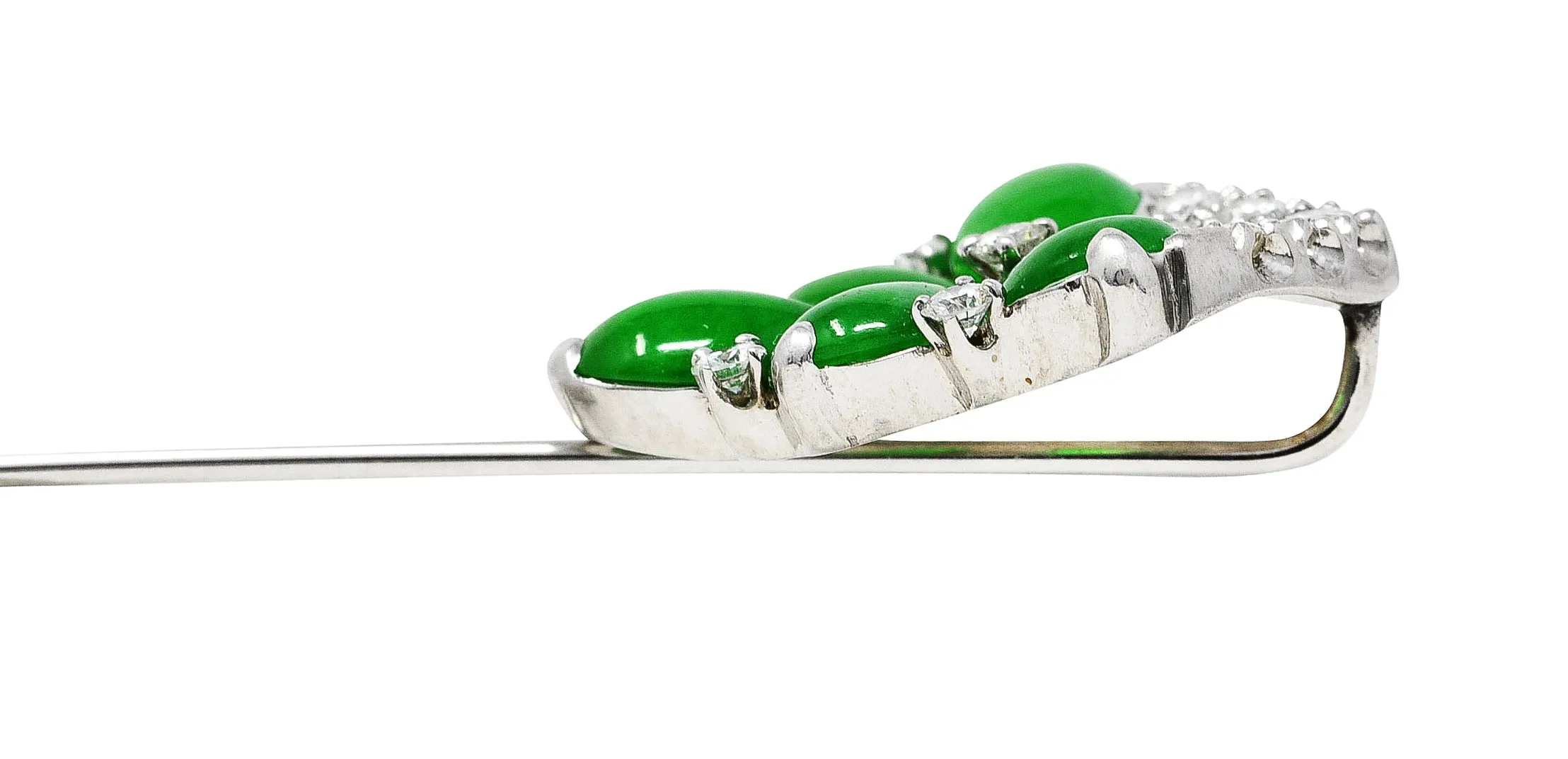 1960's Vintage Jade Diamond Platinum Cluster Stickpin
