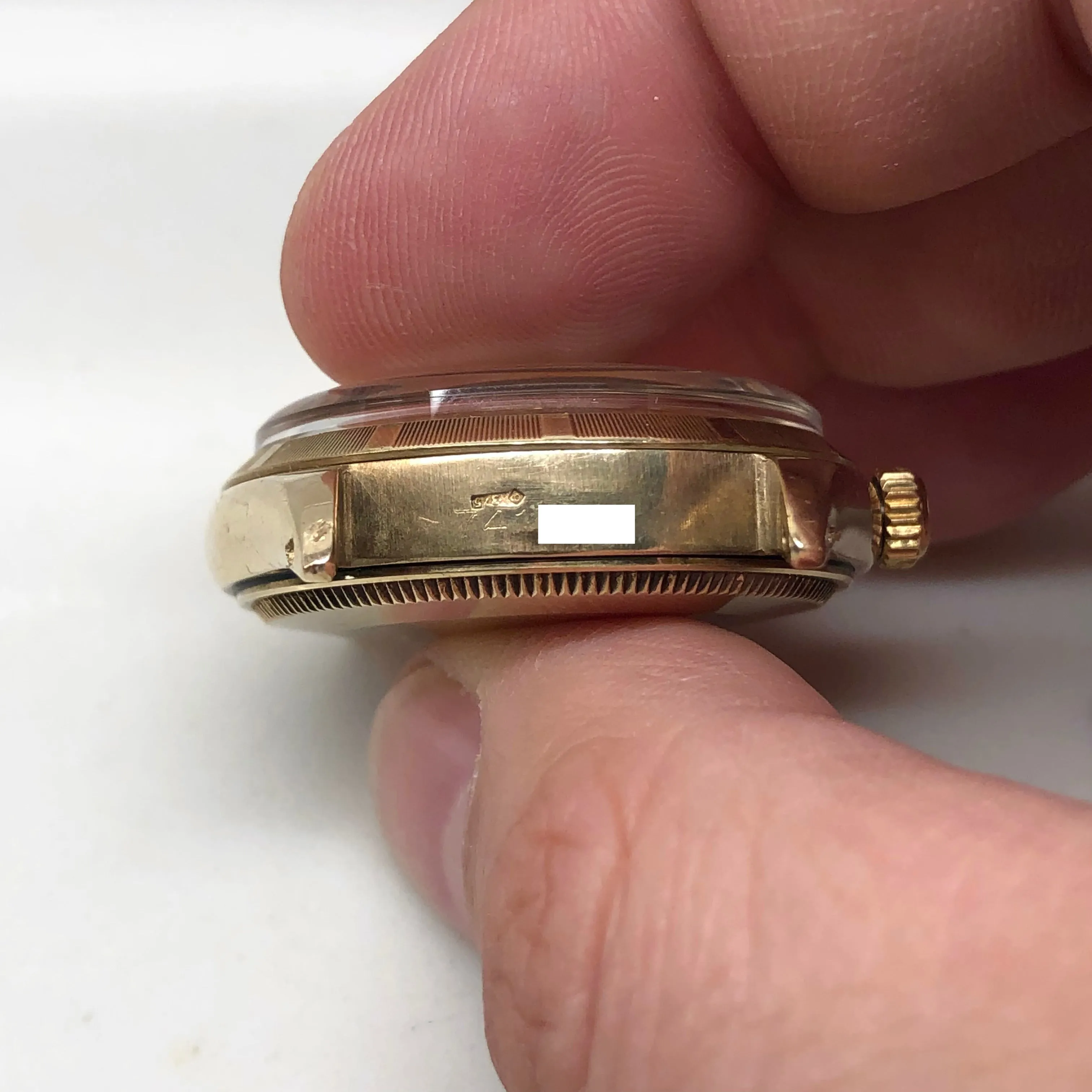 1961 Rolex Oyster Perpetual 1003 9k Yellow Gold English Chronometer Engine Turned Wristwatch