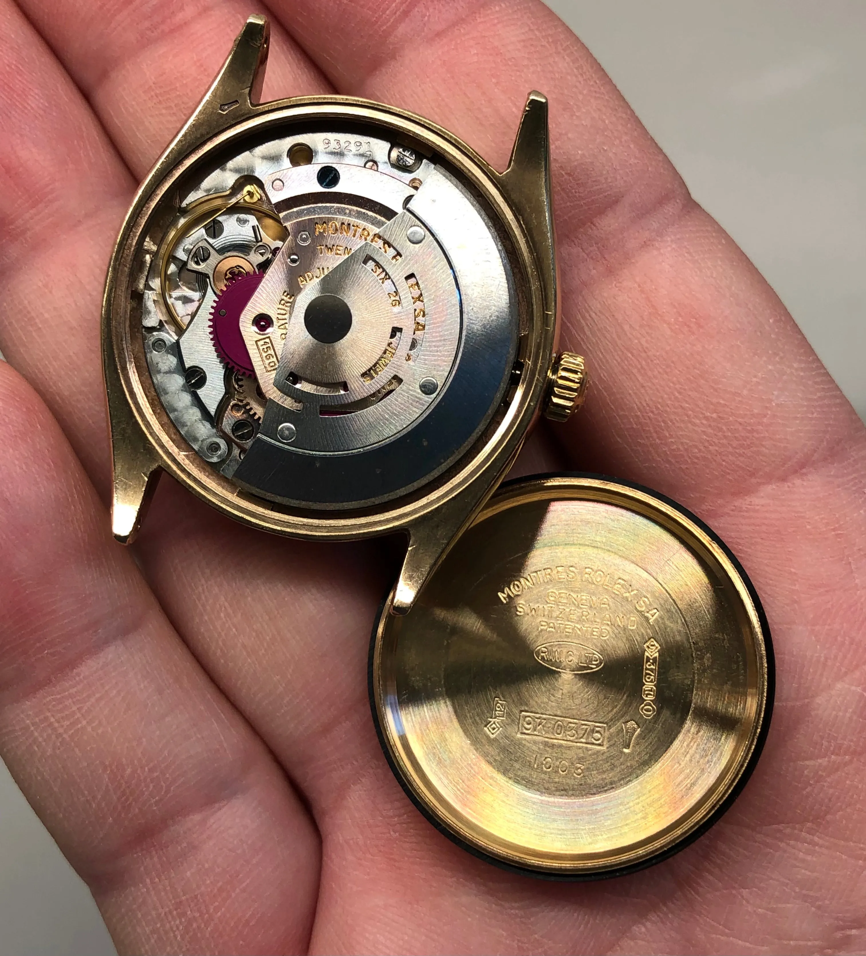 1961 Rolex Oyster Perpetual 1003 9k Yellow Gold English Chronometer Engine Turned Wristwatch