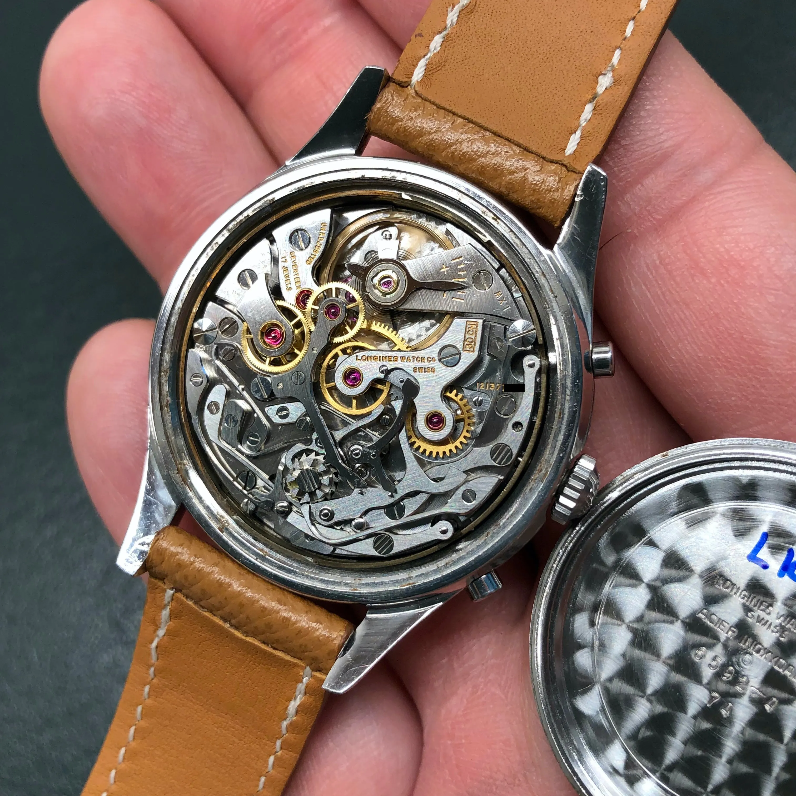 1963 Longines 6592 Stainless Steel 30CH Chronograph Vintage Unpolished Wristwatch with Extract