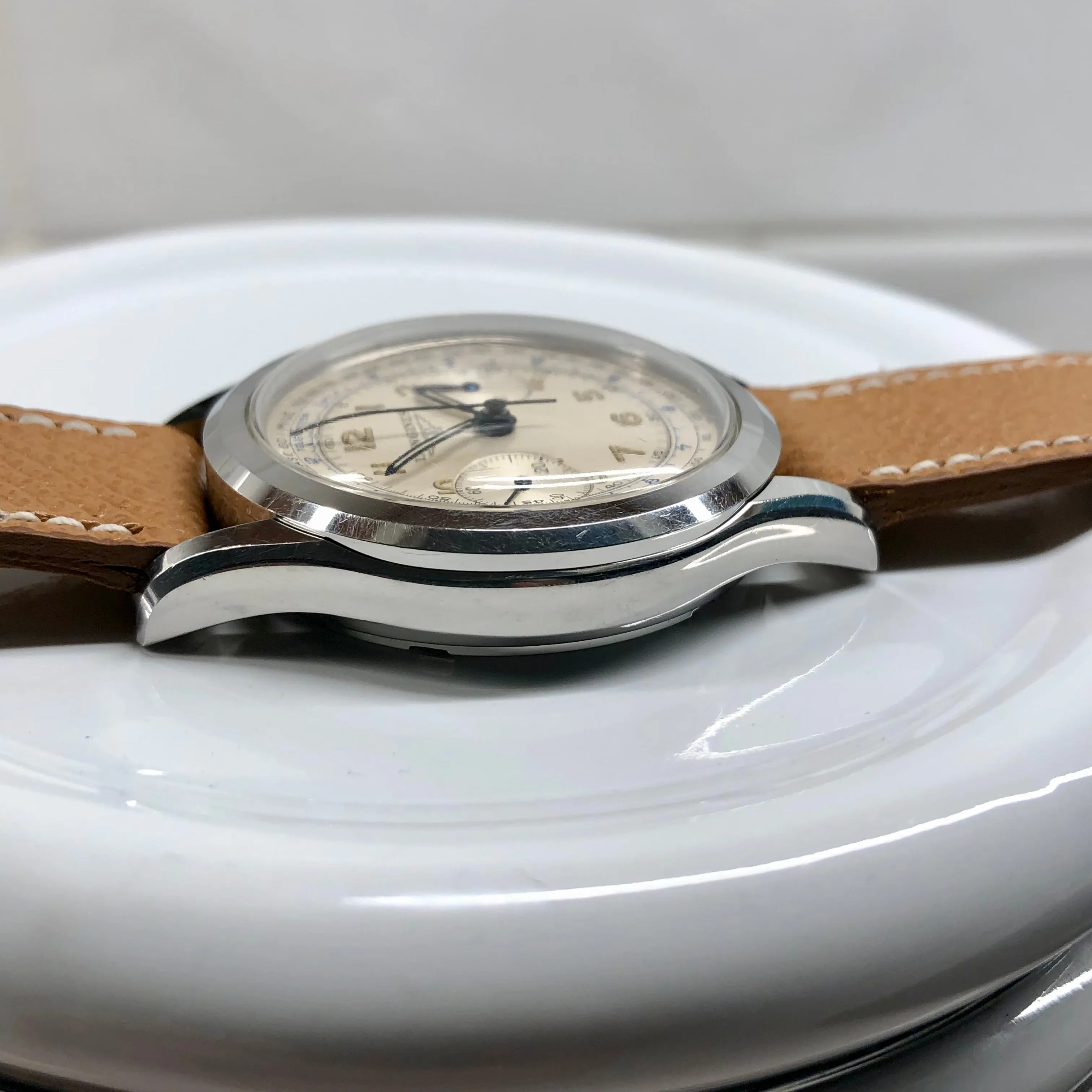 1963 Longines 6592 Stainless Steel 30CH Chronograph Vintage Unpolished Wristwatch with Extract