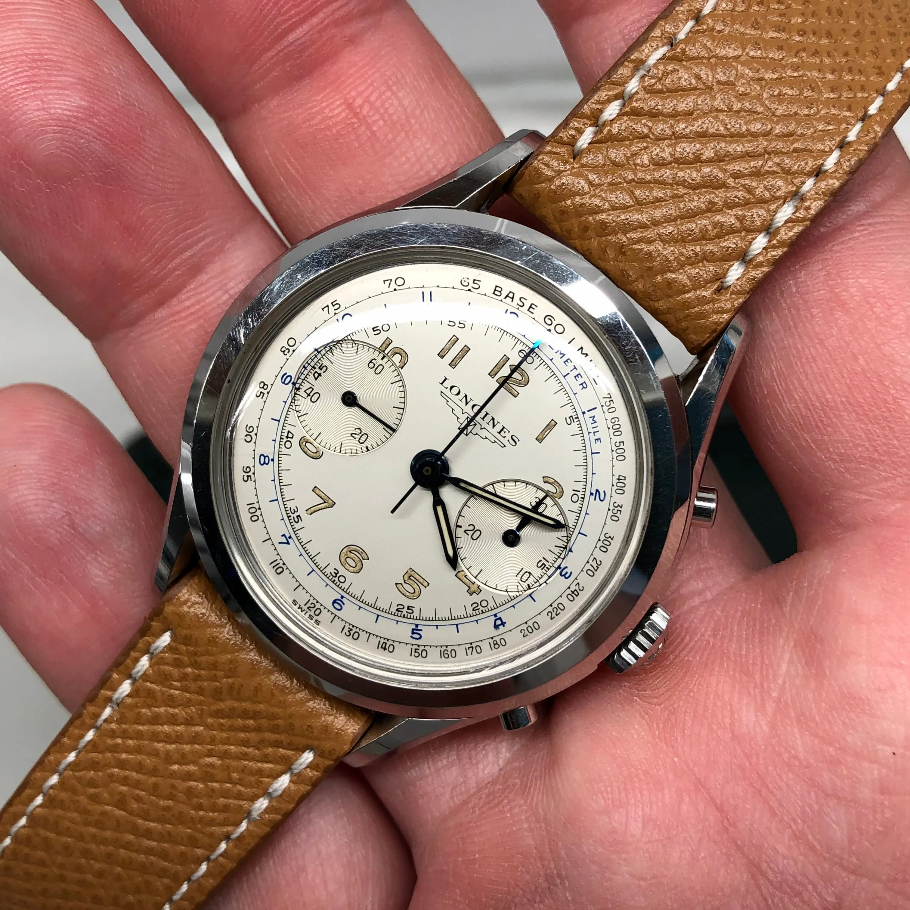 1963 Longines 6592 Stainless Steel 30CH Chronograph Vintage Unpolished Wristwatch with Extract