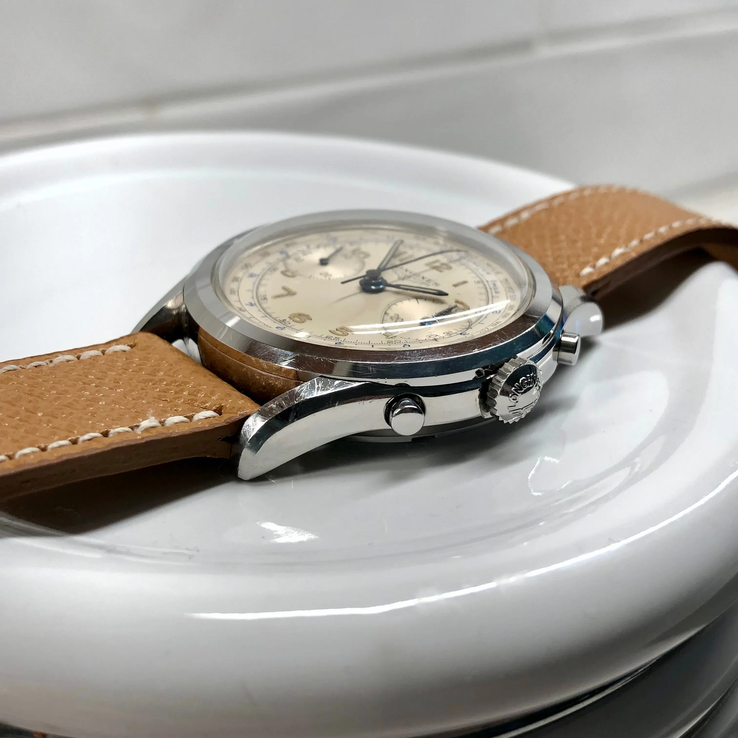 1963 Longines 6592 Stainless Steel 30CH Chronograph Vintage Unpolished Wristwatch with Extract