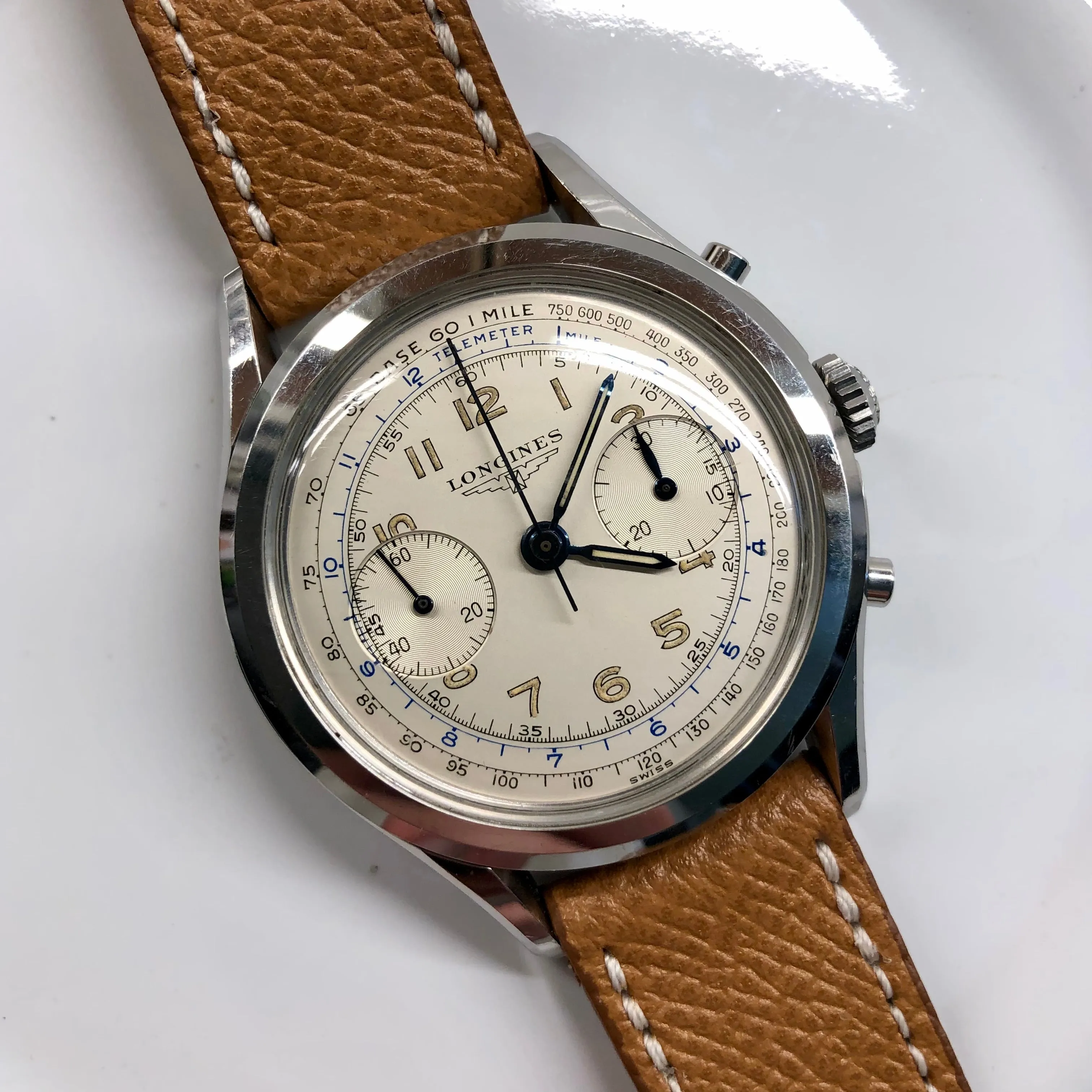 1963 Longines 6592 Stainless Steel 30CH Chronograph Vintage Unpolished Wristwatch with Extract