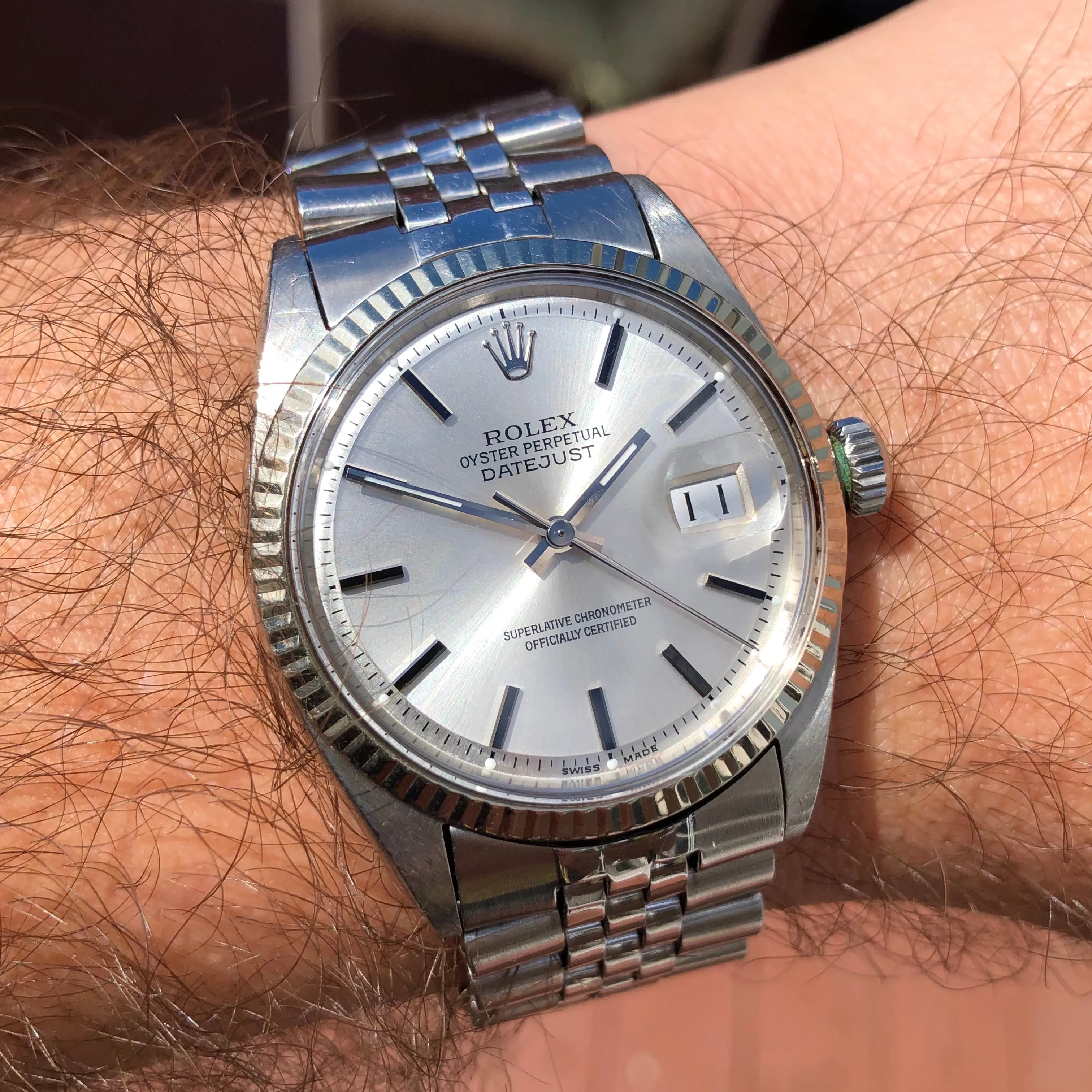 1964 Rolex Datejust 1601 Fluted Stainless Steel Silver Dial Jubilee Automatic Wristwatch