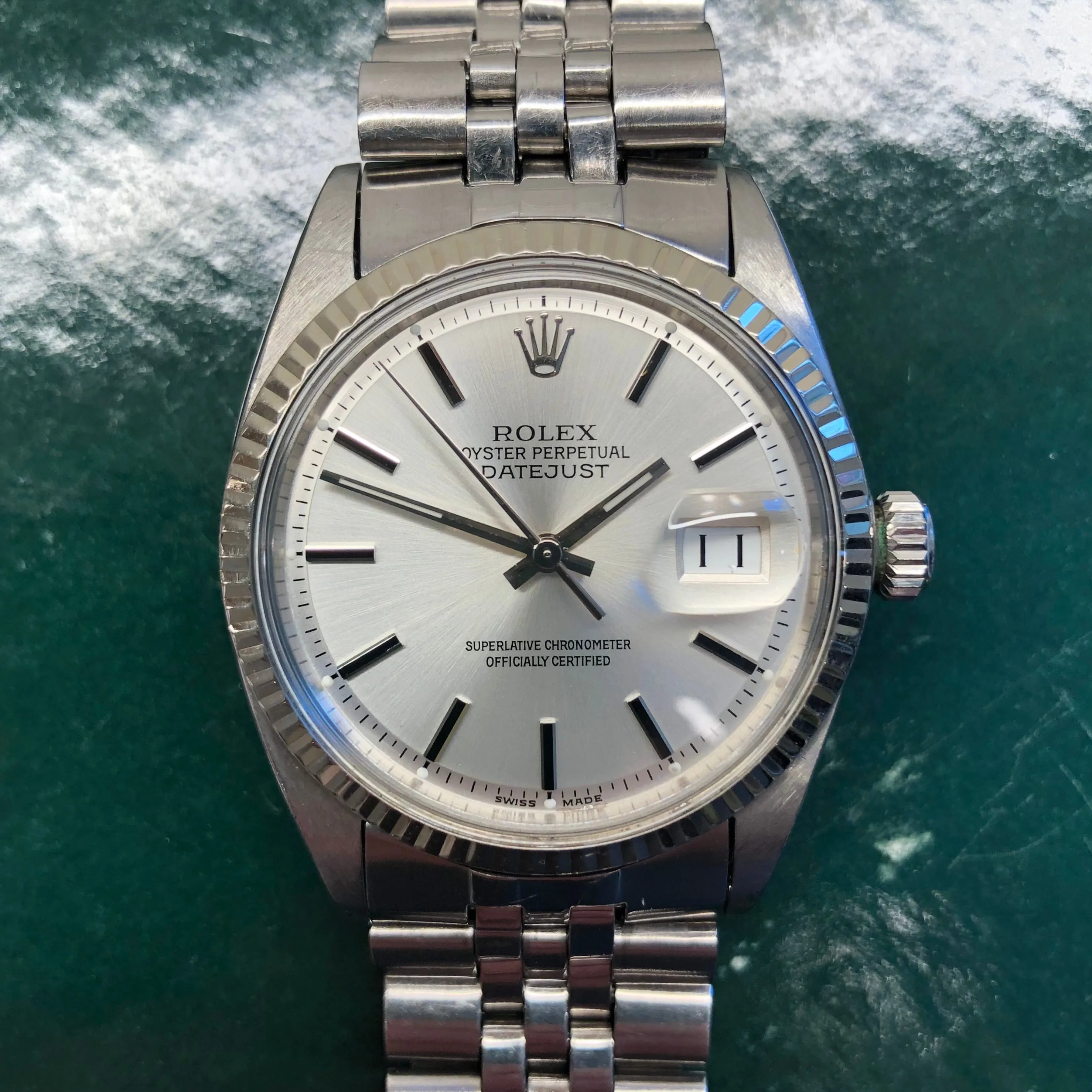 1964 Rolex Datejust 1601 Fluted Stainless Steel Silver Dial Jubilee Automatic Wristwatch