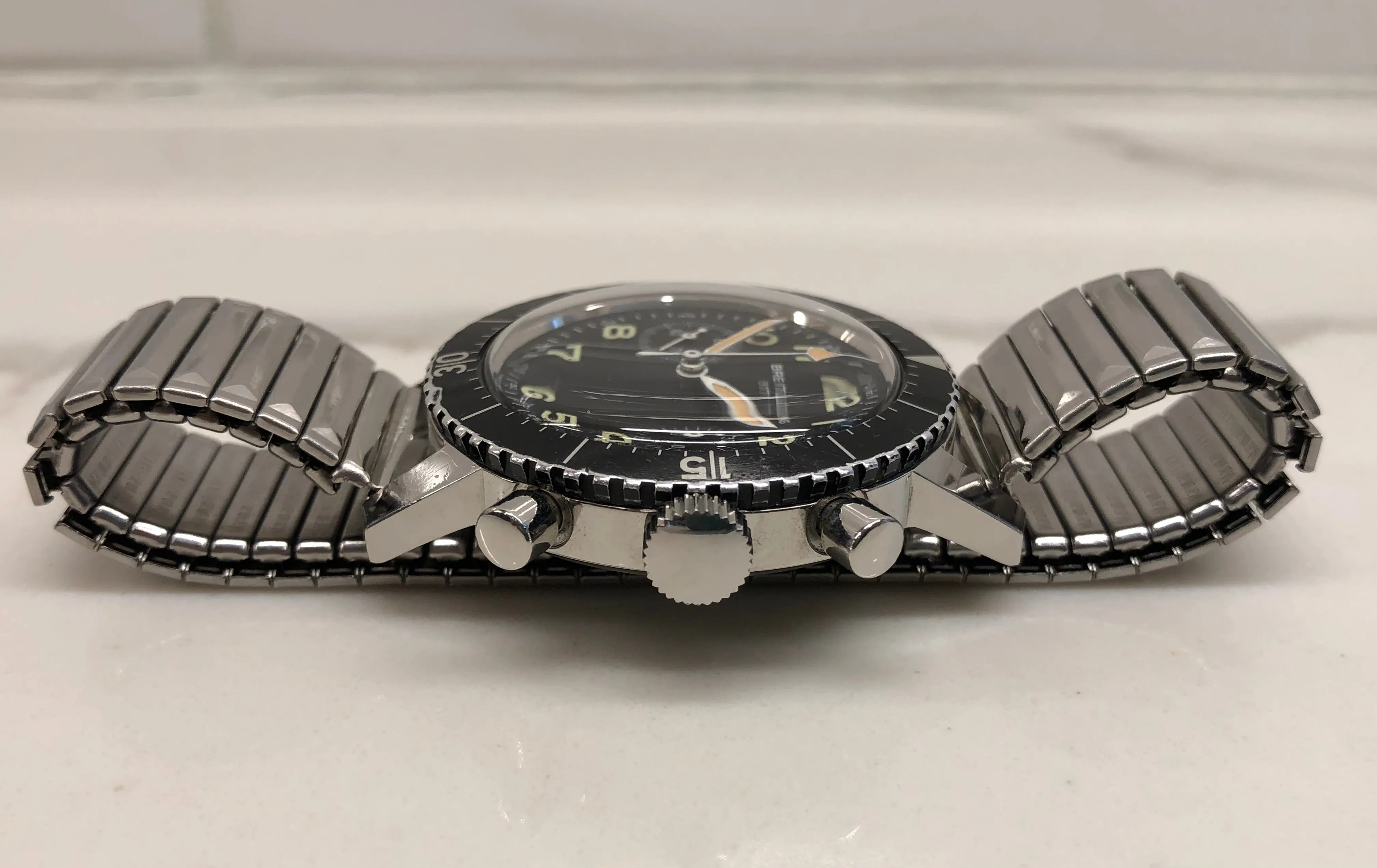 1970s Breitling 817 Italian Army Issued Stainless Steel Chronograph Wristwatch with Box and Numbered Paperwork