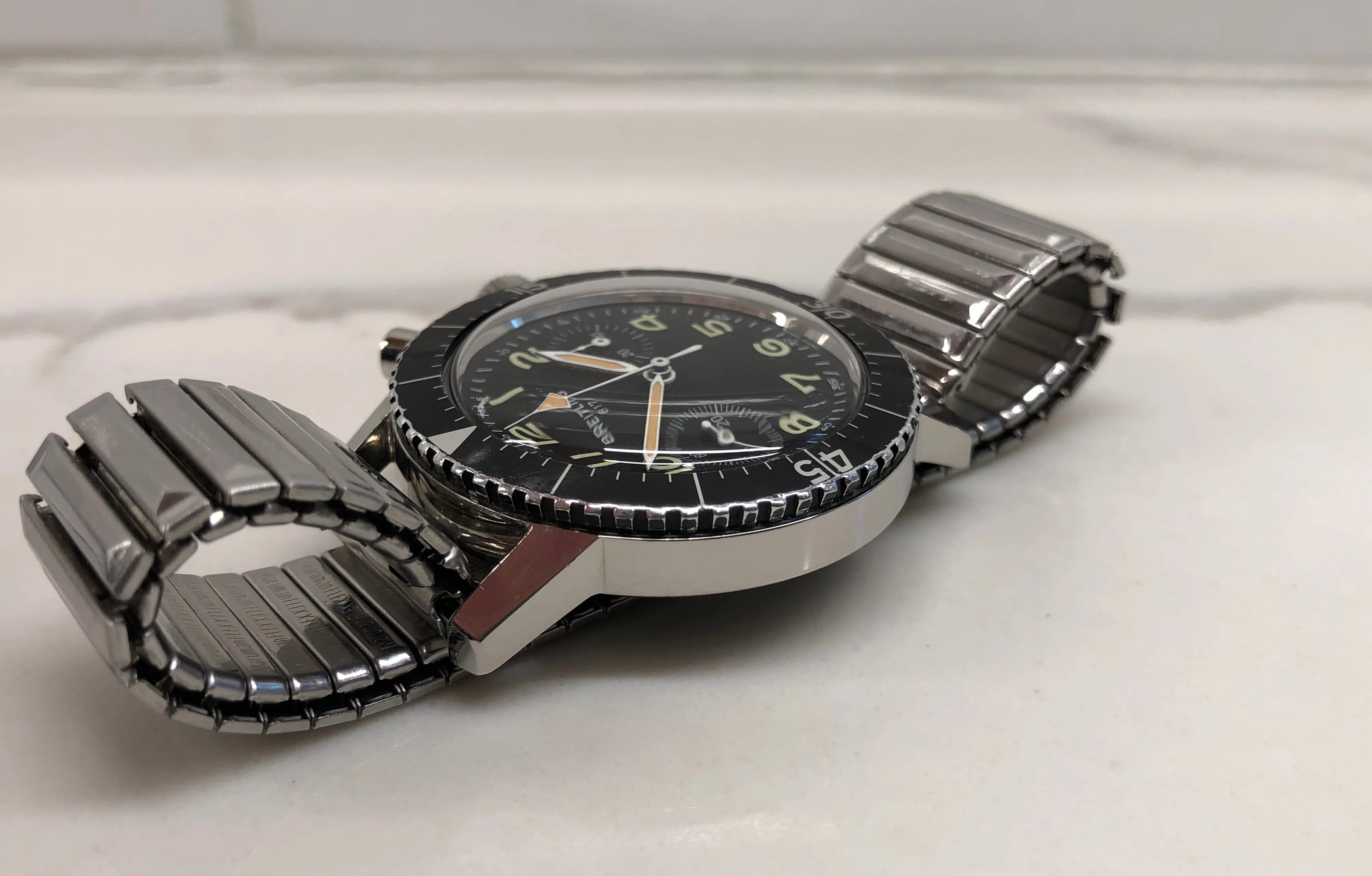 1970s Breitling 817 Italian Army Issued Stainless Steel Chronograph Wristwatch with Box and Numbered Paperwork