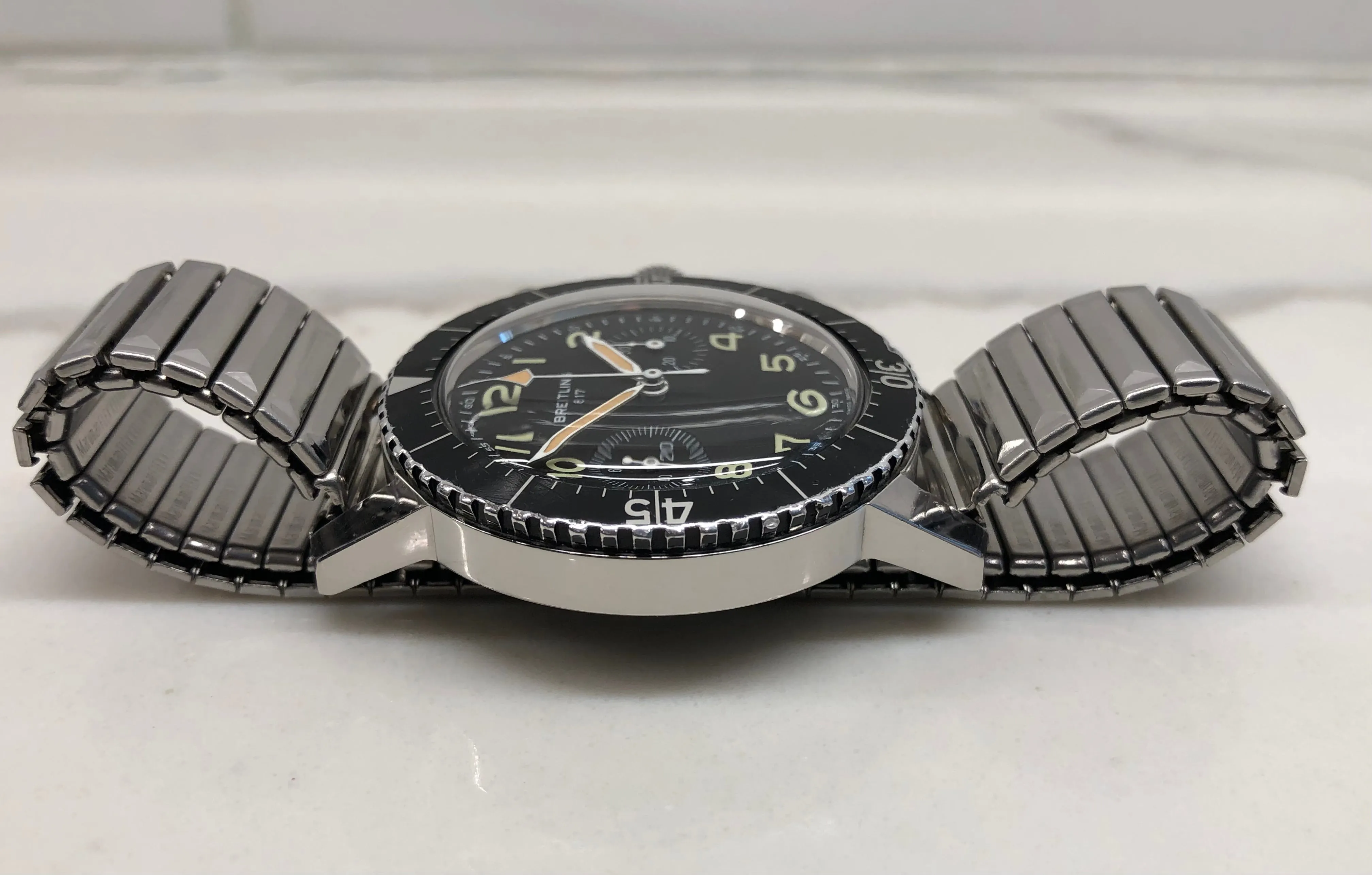1970s Breitling 817 Italian Army Issued Stainless Steel Chronograph Wristwatch with Box and Numbered Paperwork