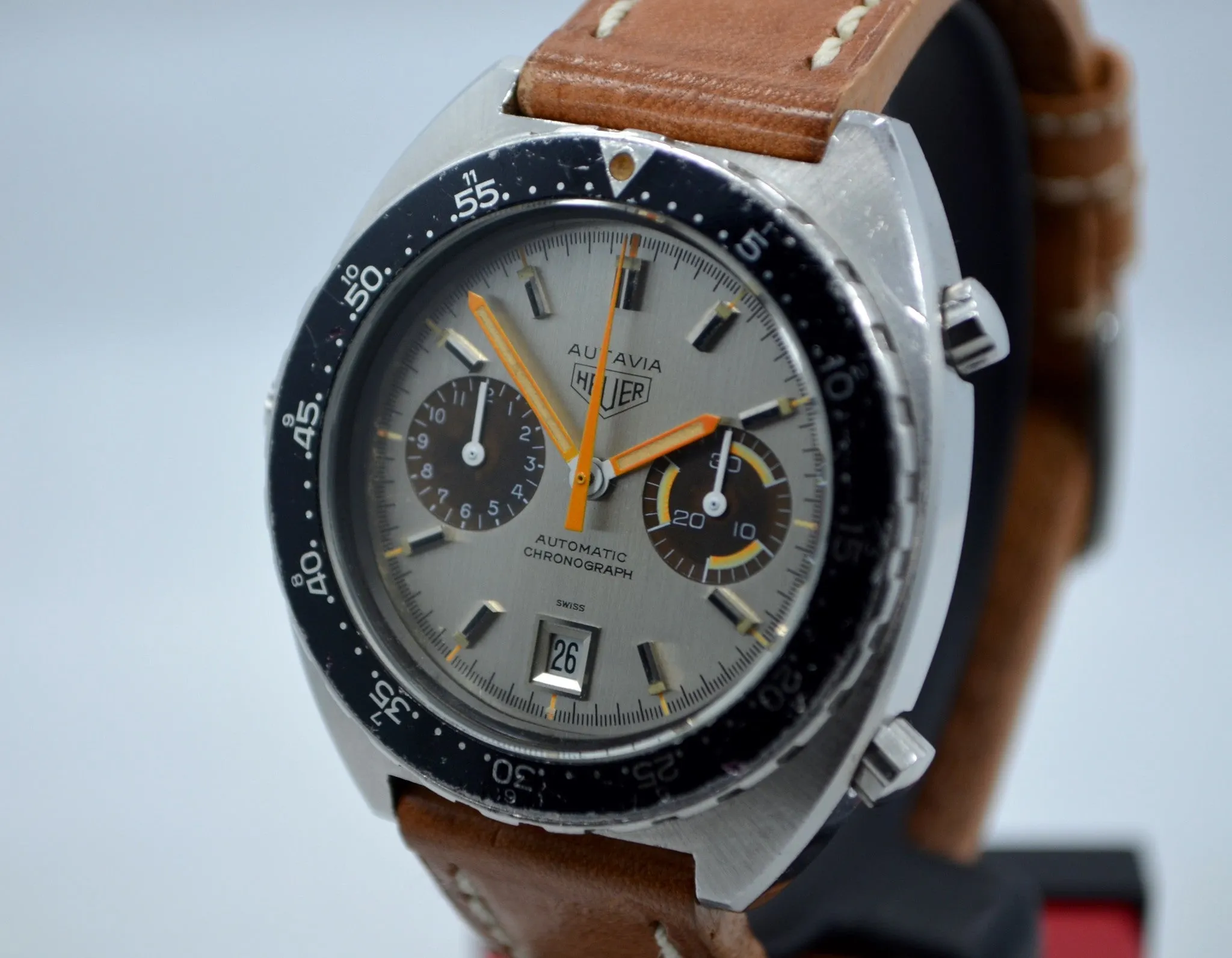 1970s Heuer Autavia Silver 11630 Chronograph Tropical Cal. 12 Automatic Wristwatch