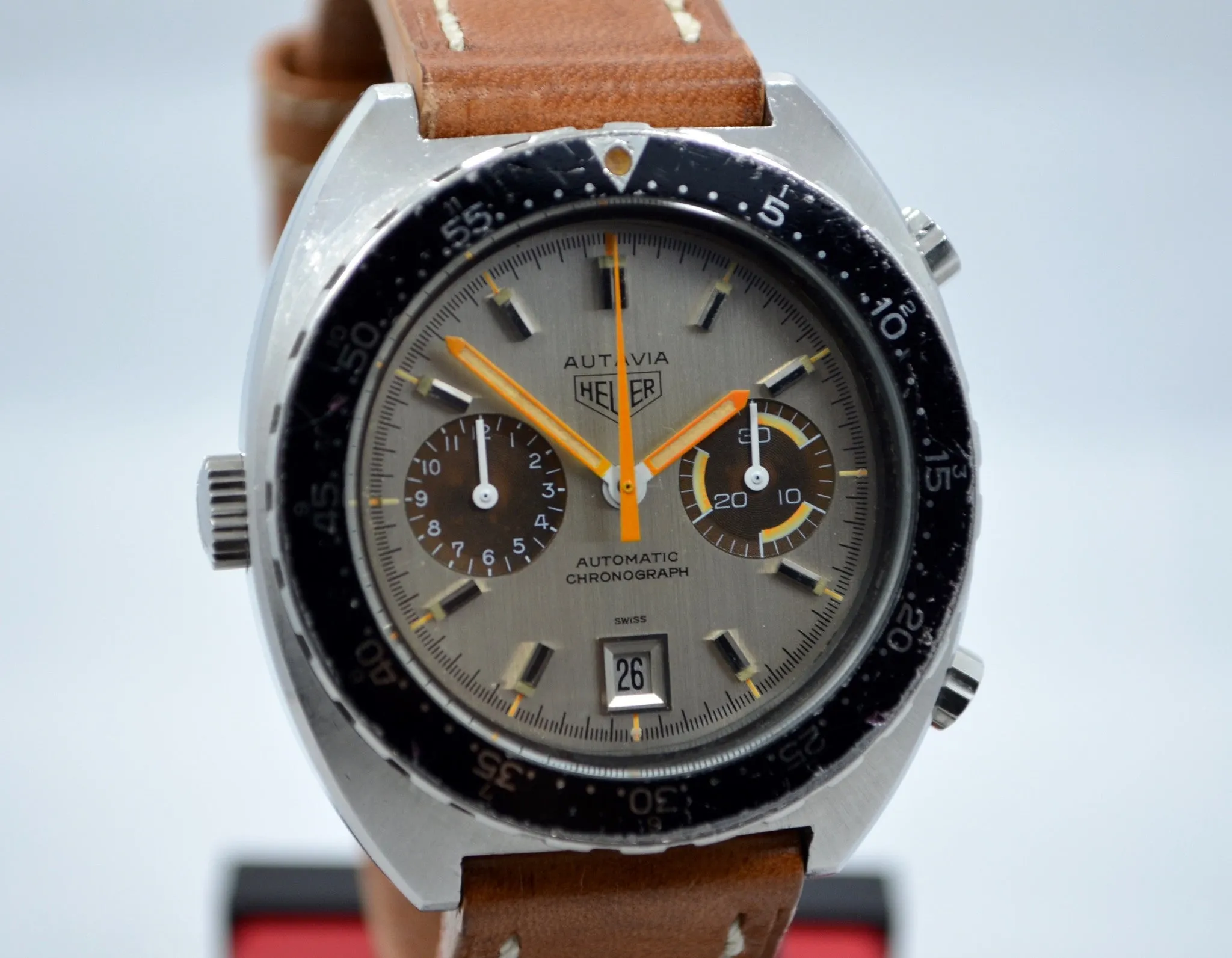 1970s Heuer Autavia Silver 11630 Chronograph Tropical Cal. 12 Automatic Wristwatch