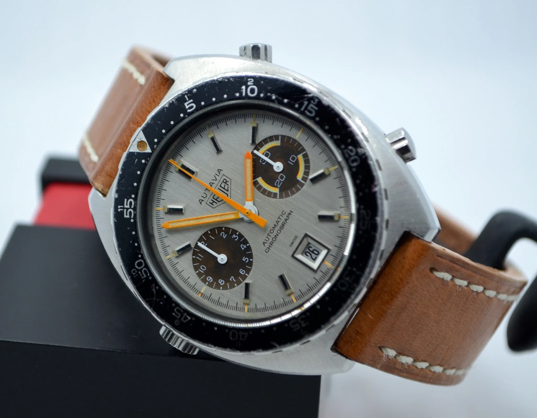 1970s Heuer Autavia Silver 11630 Chronograph Tropical Cal. 12 Automatic Wristwatch