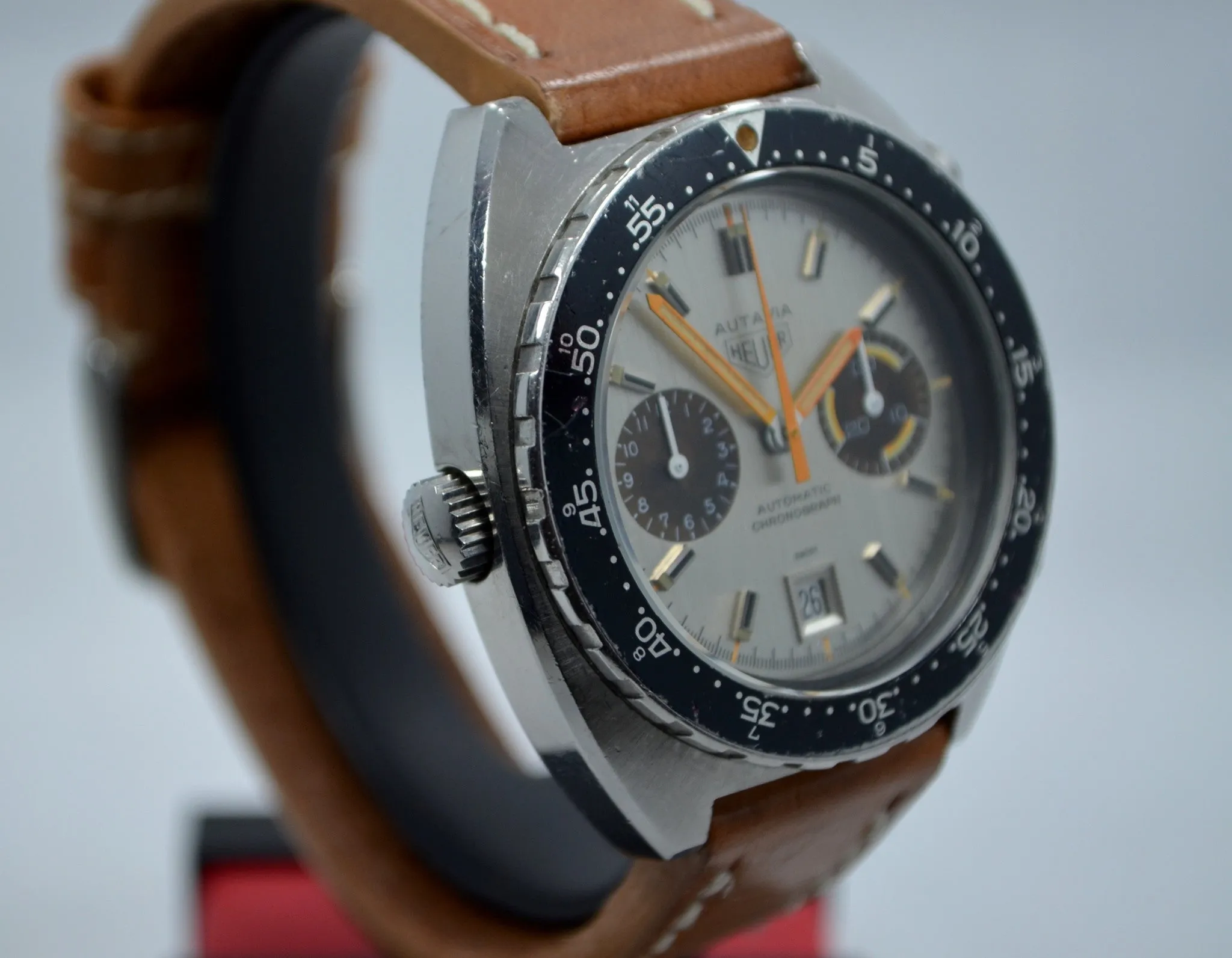 1970s Heuer Autavia Silver 11630 Chronograph Tropical Cal. 12 Automatic Wristwatch