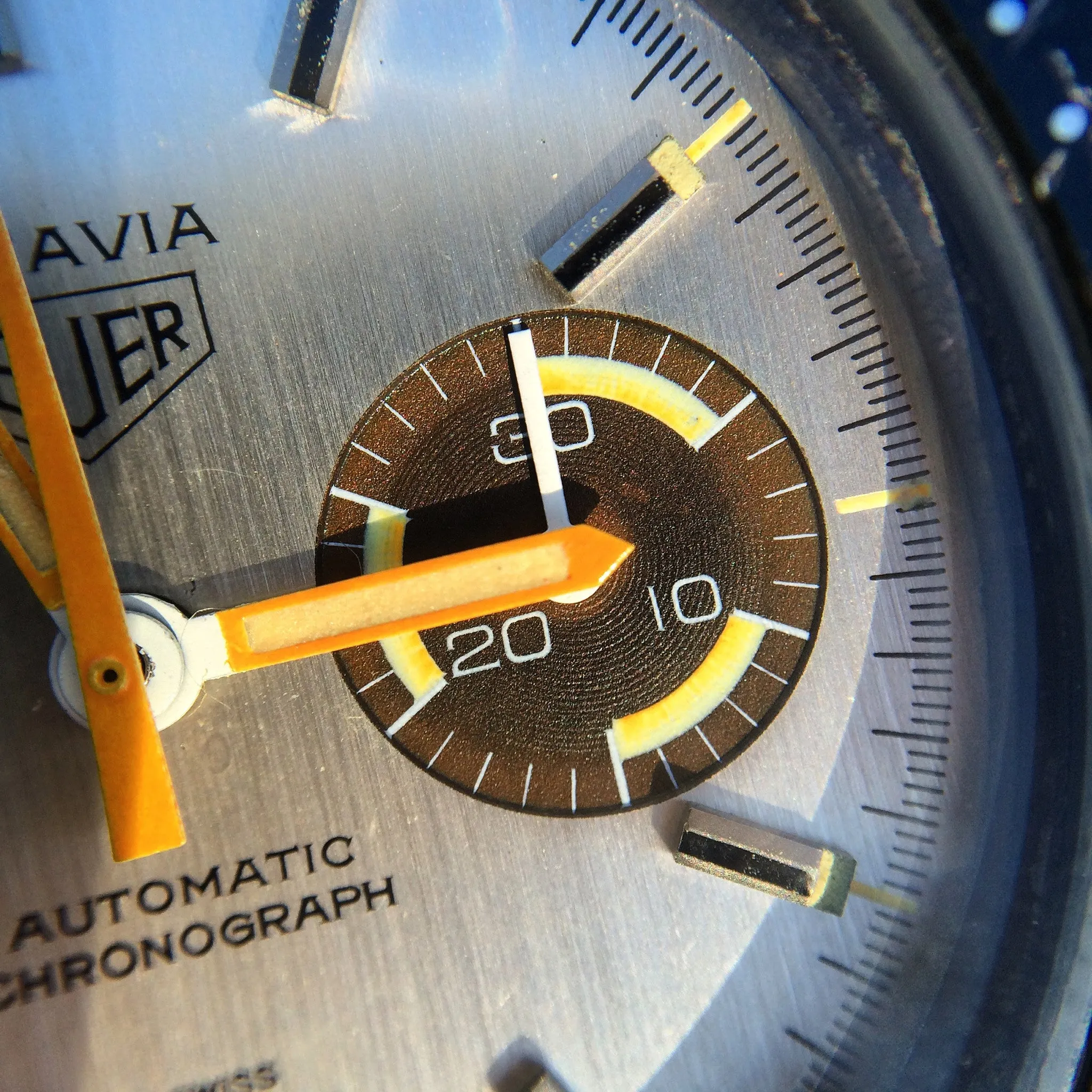 1970s Heuer Autavia Silver 11630 Chronograph Tropical Cal. 12 Automatic Wristwatch
