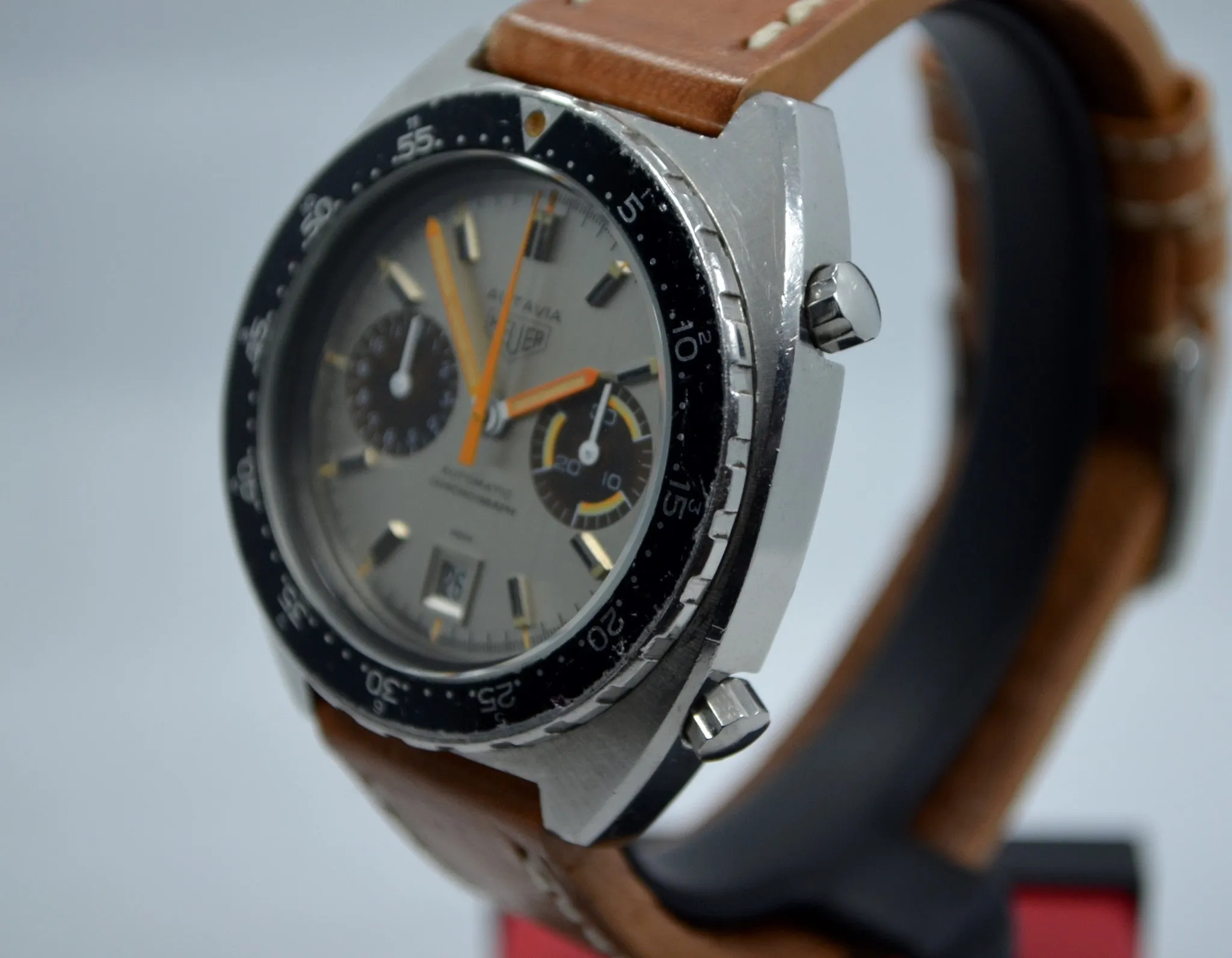 1970s Heuer Autavia Silver 11630 Chronograph Tropical Cal. 12 Automatic Wristwatch
