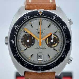 1970s Heuer Autavia Silver 11630 Chronograph Tropical Cal. 12 Automatic Wristwatch