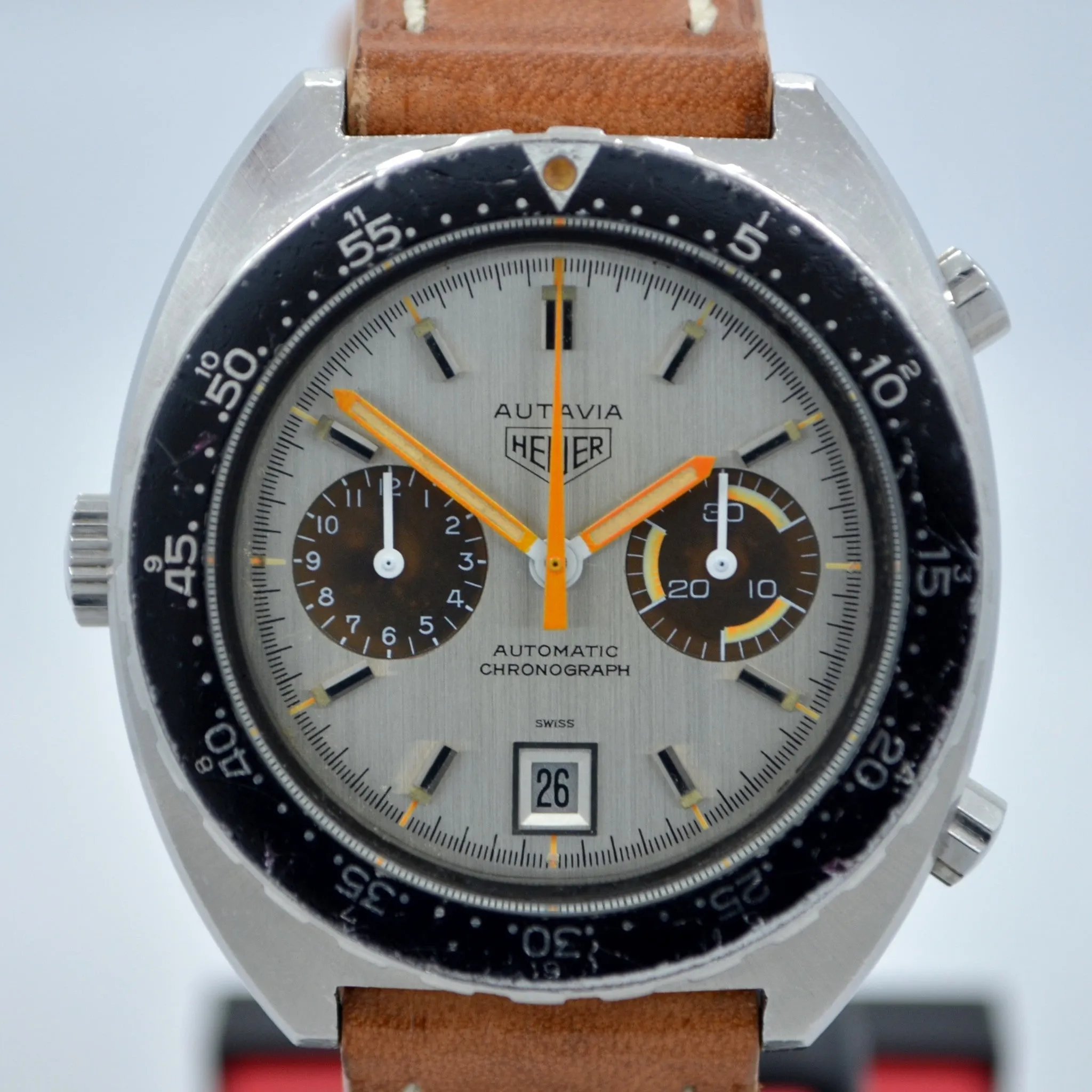 1970s Heuer Autavia Silver 11630 Chronograph Tropical Cal. 12 Automatic Wristwatch