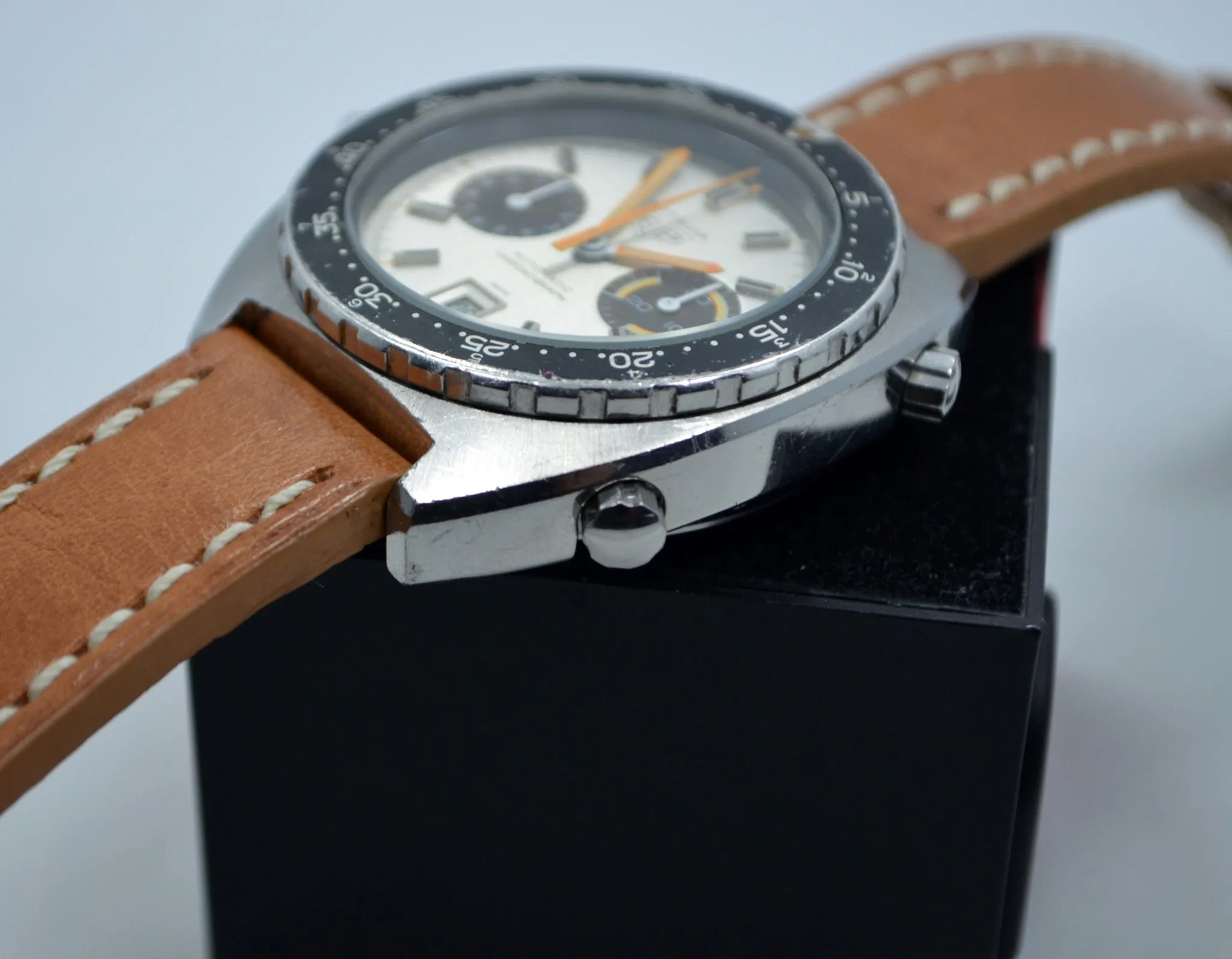 1970s Heuer Autavia Silver 11630 Chronograph Tropical Cal. 12 Automatic Wristwatch